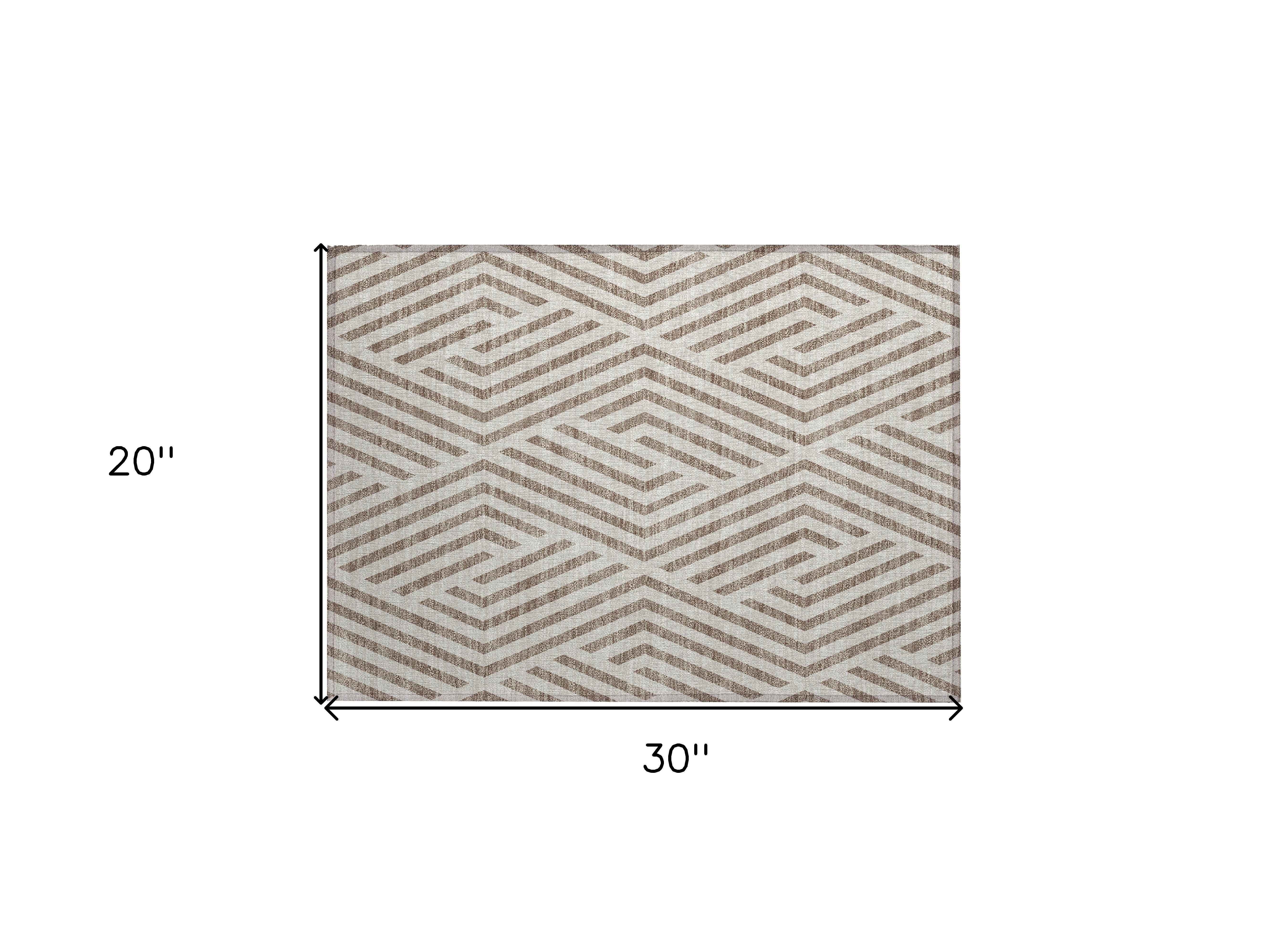 2' X 3' Taupe and Ivory Geometric Washable Non Skid Indoor Outdoor Area Rug