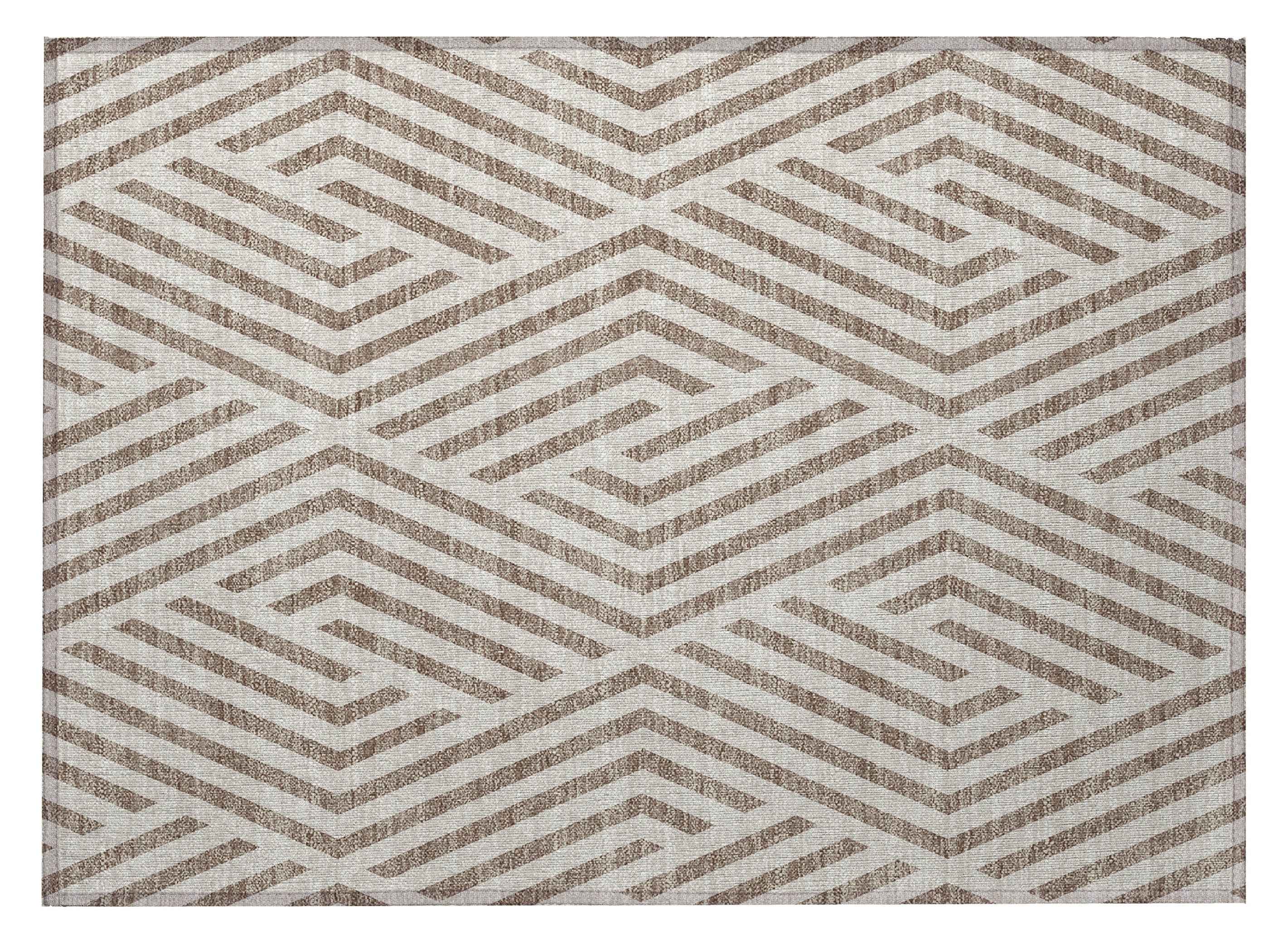 2' X 3' Taupe and Ivory Geometric Washable Non Skid Indoor Outdoor Area Rug