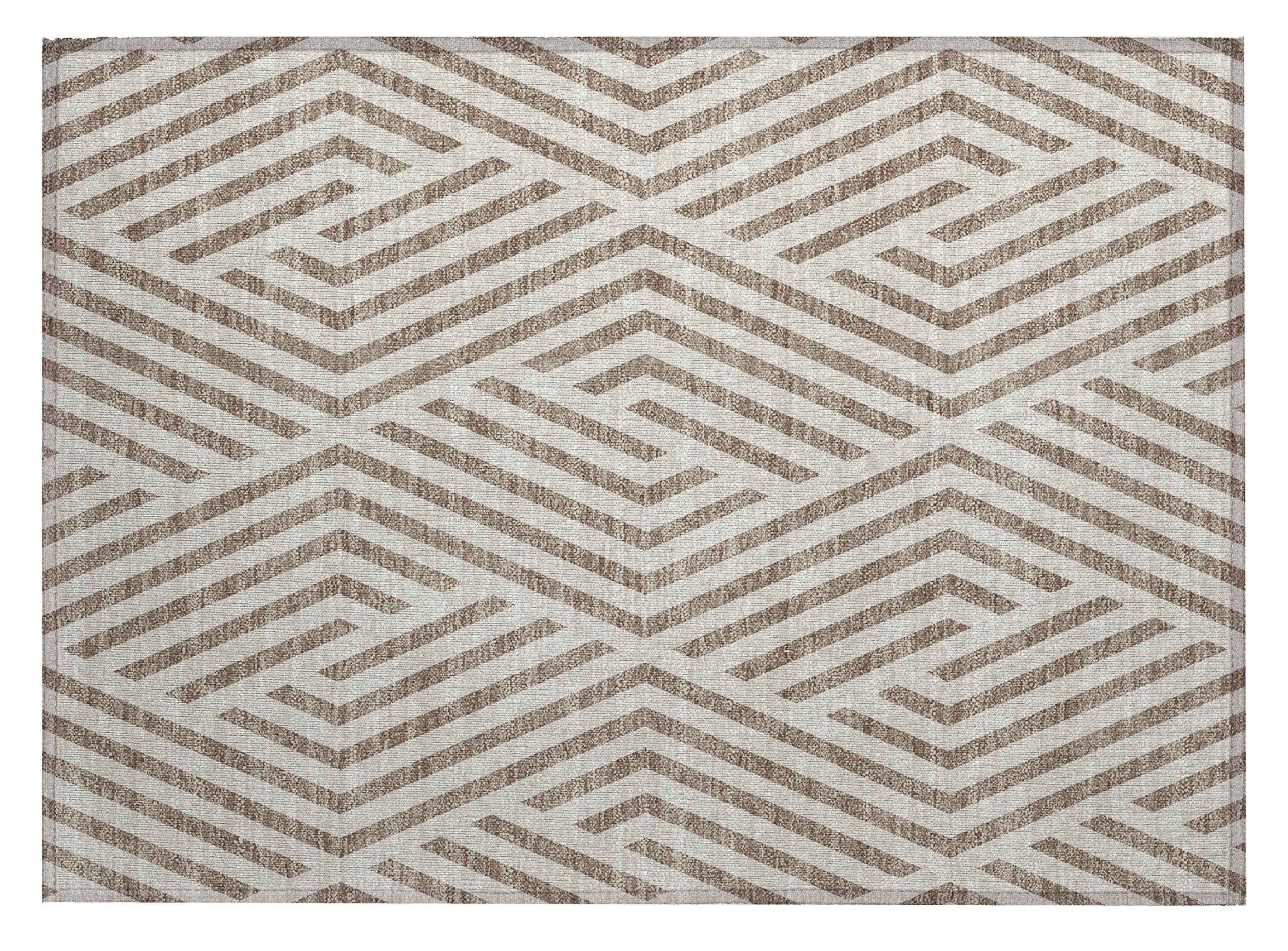 2' X 3' Taupe and Ivory Geometric Washable Non Skid Indoor Outdoor Area Rug