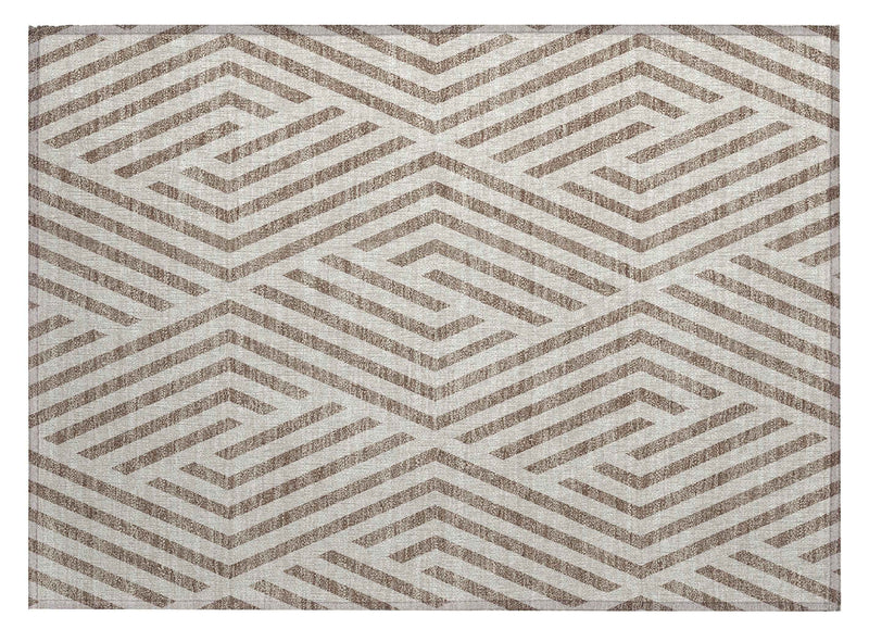 2' X 3' Taupe and Ivory Geometric Washable Non Skid Indoor Outdoor Area Rug