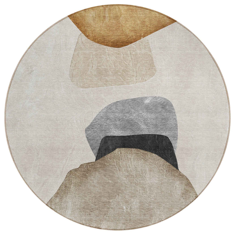 8' Round Tan Brown and Gray Round Abstract Washable Non Skid Indoor Outdoor Area Rug