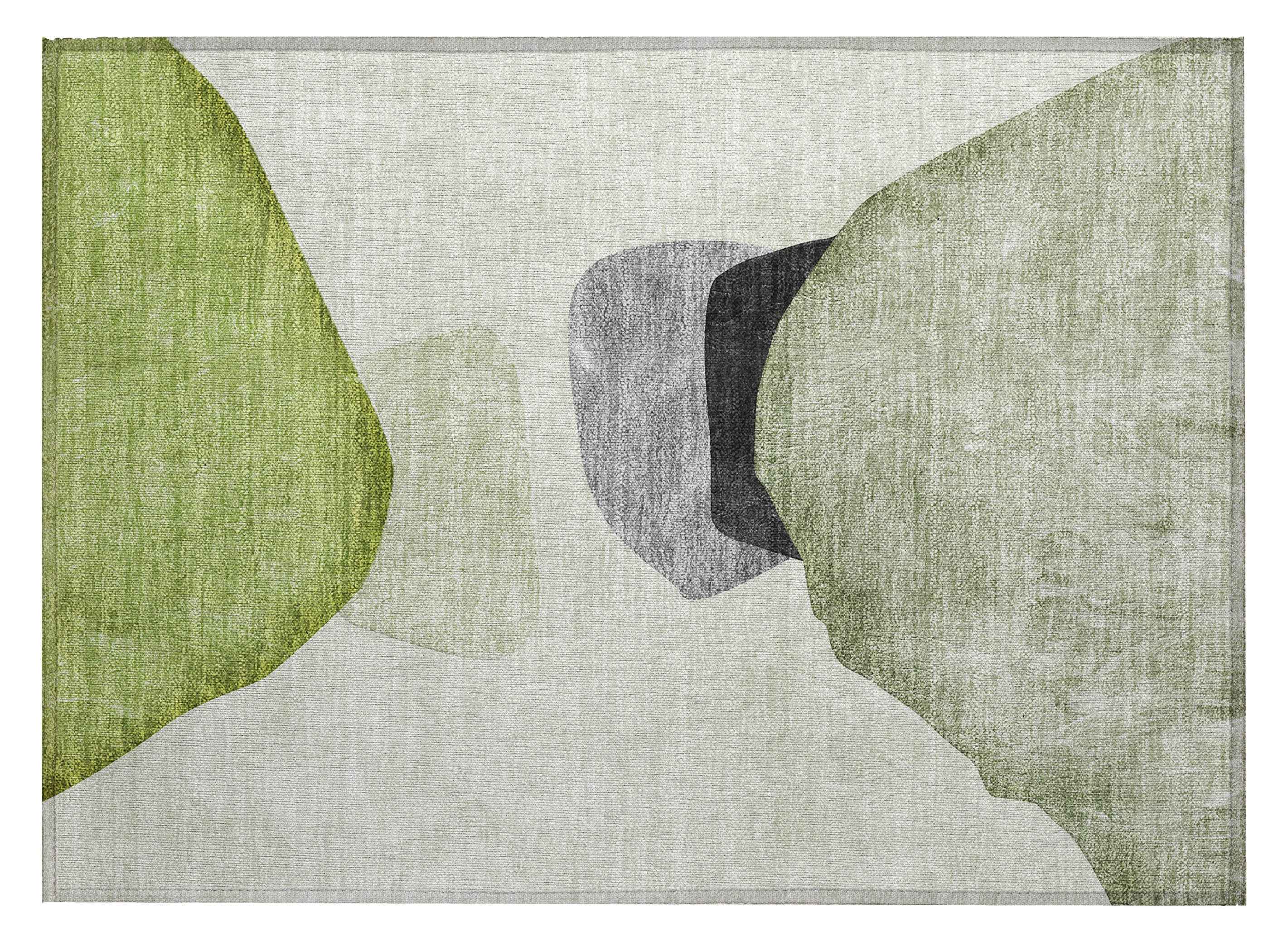 2' X 3' Green Black and Gray Abstract Washable Non Skid Indoor Outdoor Area Rug