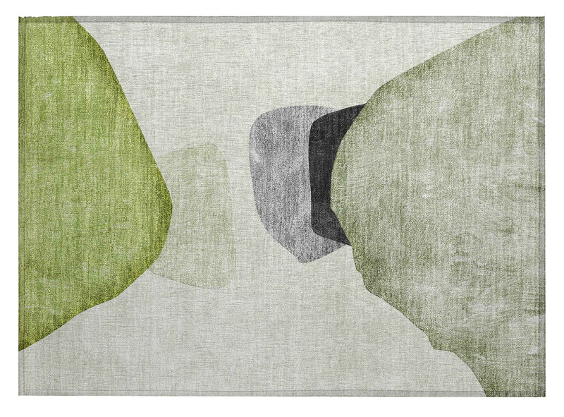 2' X 3' Green Black and Gray Abstract Washable Non Skid Indoor Outdoor Area Rug