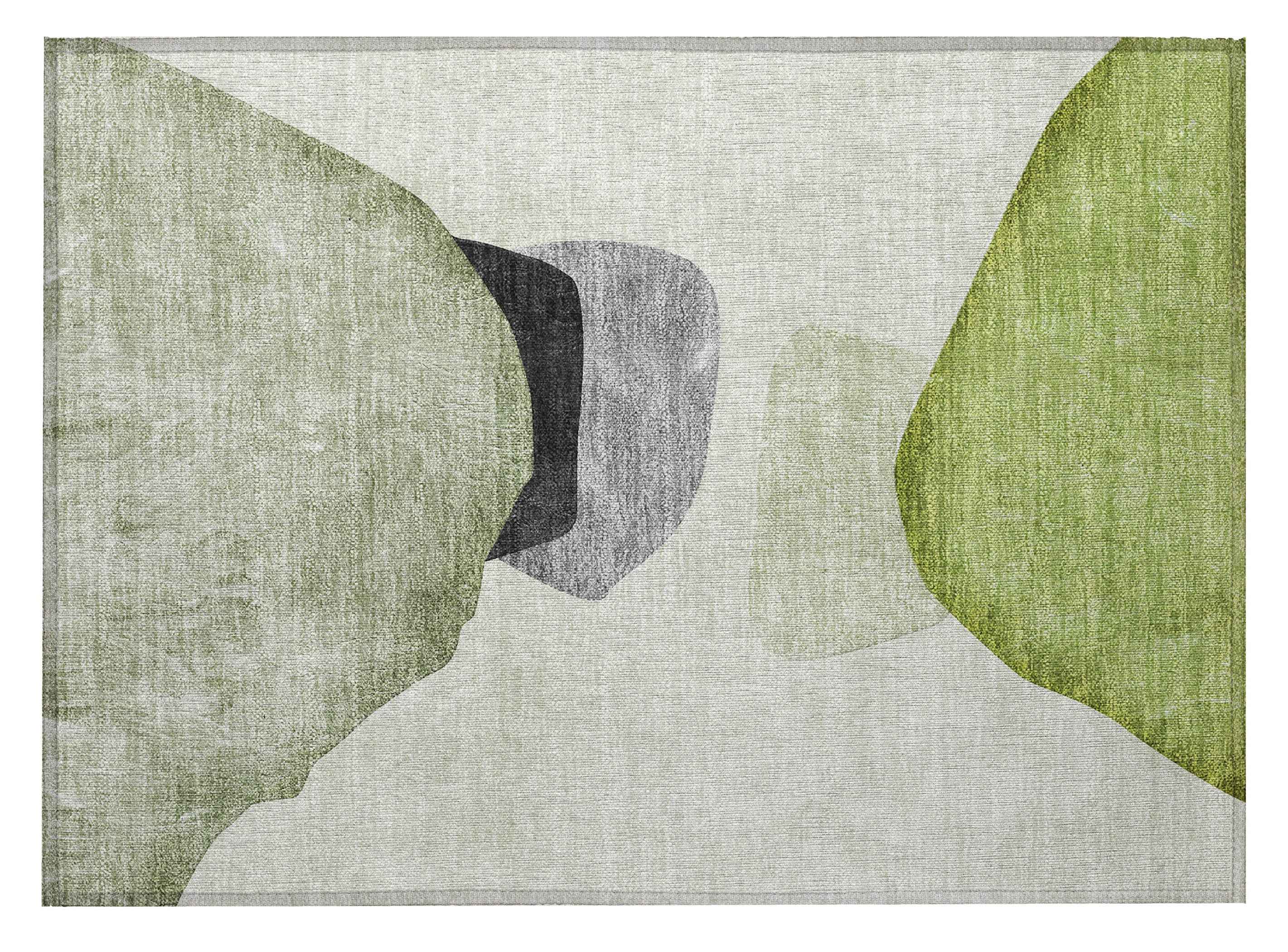 2' X 3' Green Black and Gray Abstract Washable Non Skid Indoor Outdoor Area Rug