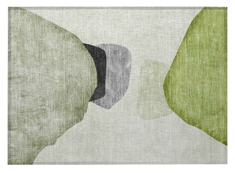 2' X 3' Green Black and Gray Abstract Washable Non Skid Indoor Outdoor Area Rug