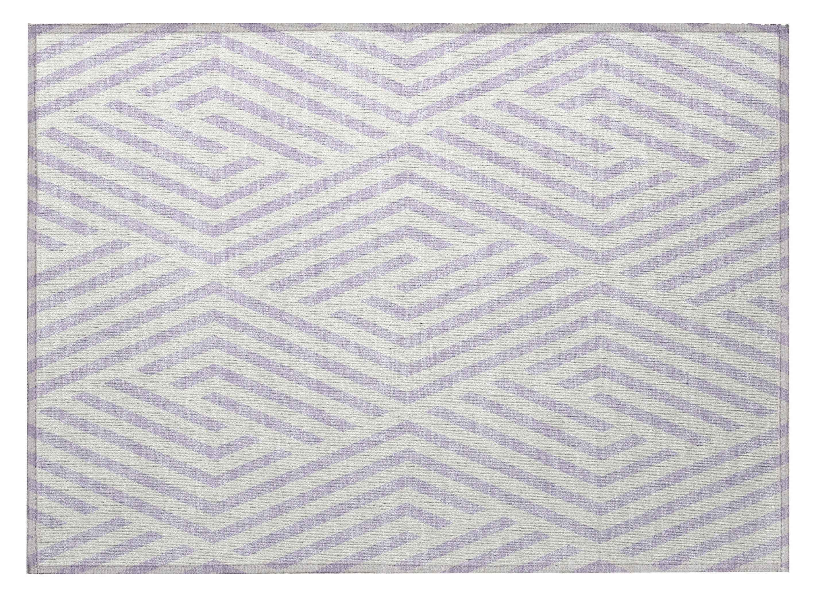 2' X 3' Lavender and Ivory Geometric Washable Non Skid Indoor Outdoor Area Rug