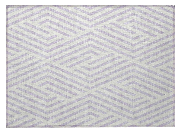 2' X 3' Lavender and Ivory Geometric Washable Non Skid Indoor Outdoor Area Rug