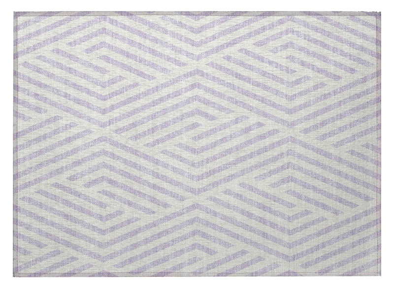 2' X 3' Lavender and Ivory Geometric Washable Non Skid Indoor Outdoor Area Rug