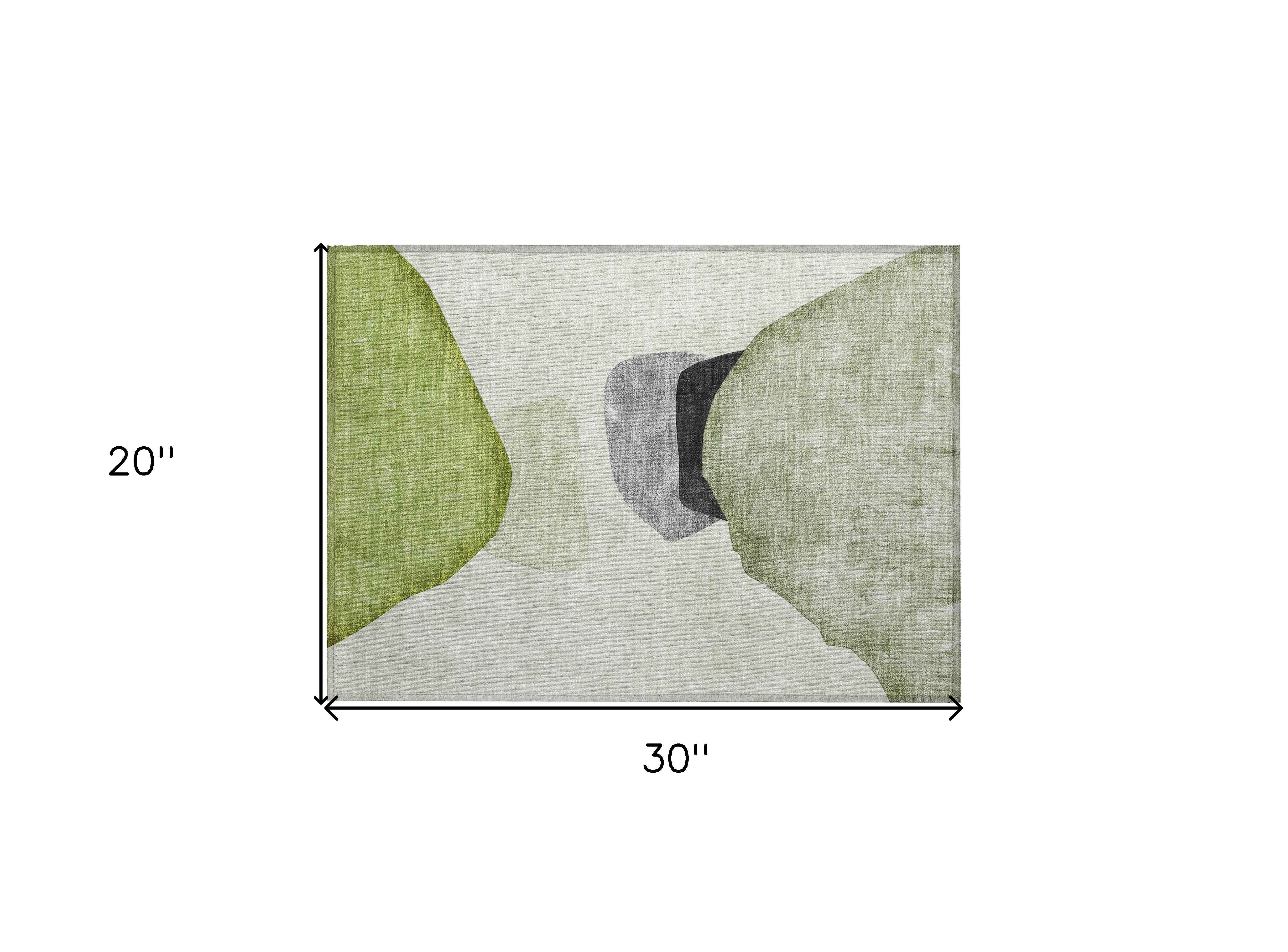 2' X 3' Green Black and Gray Abstract Washable Non Skid Indoor Outdoor Area Rug