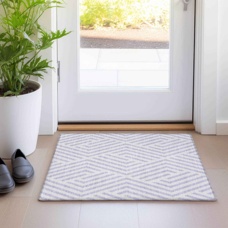 2' X 3' Lavender and Ivory Geometric Washable Non Skid Indoor Outdoor Area Rug