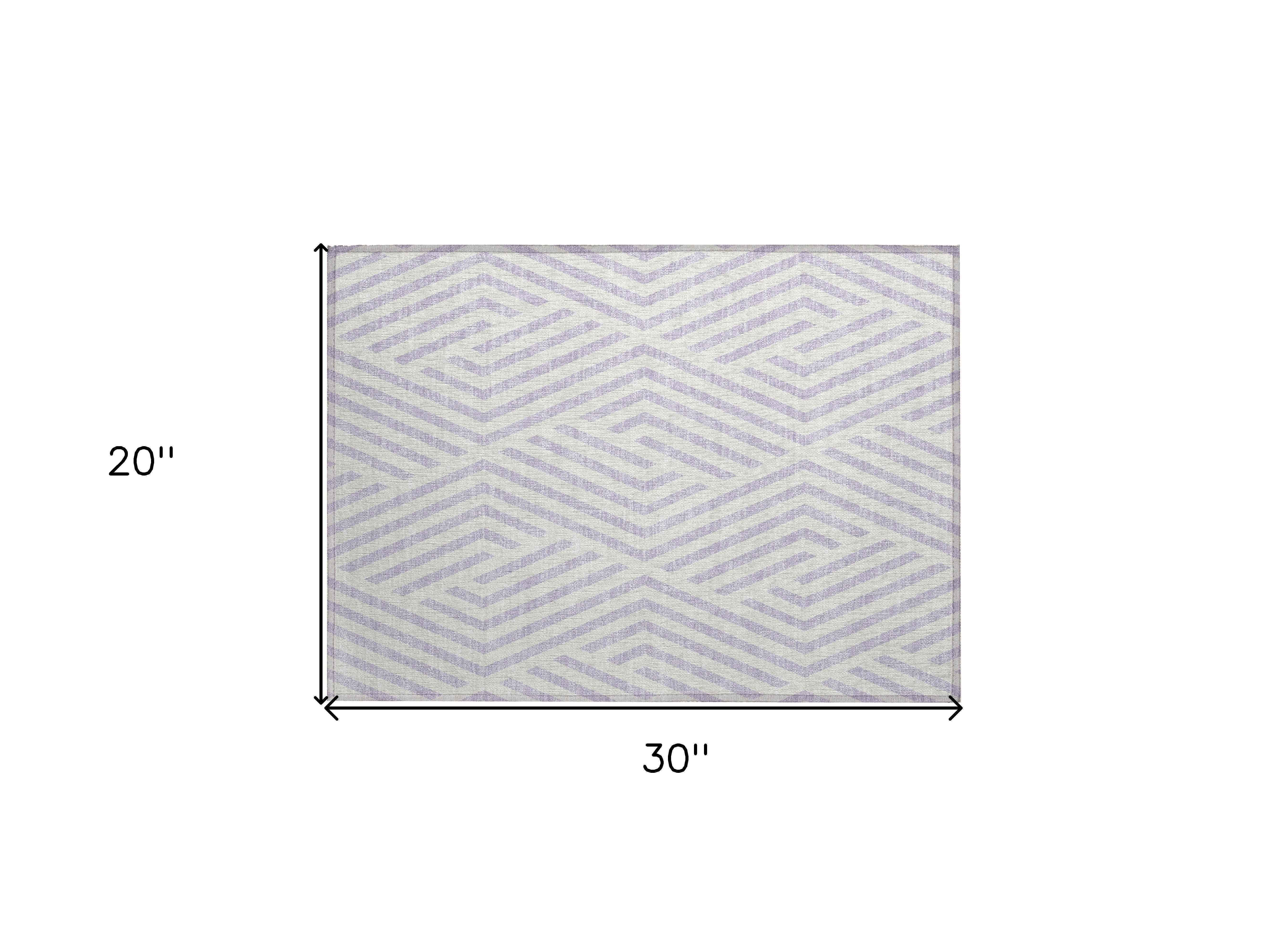 2' X 3' Lavender and Ivory Geometric Washable Non Skid Indoor Outdoor Area Rug