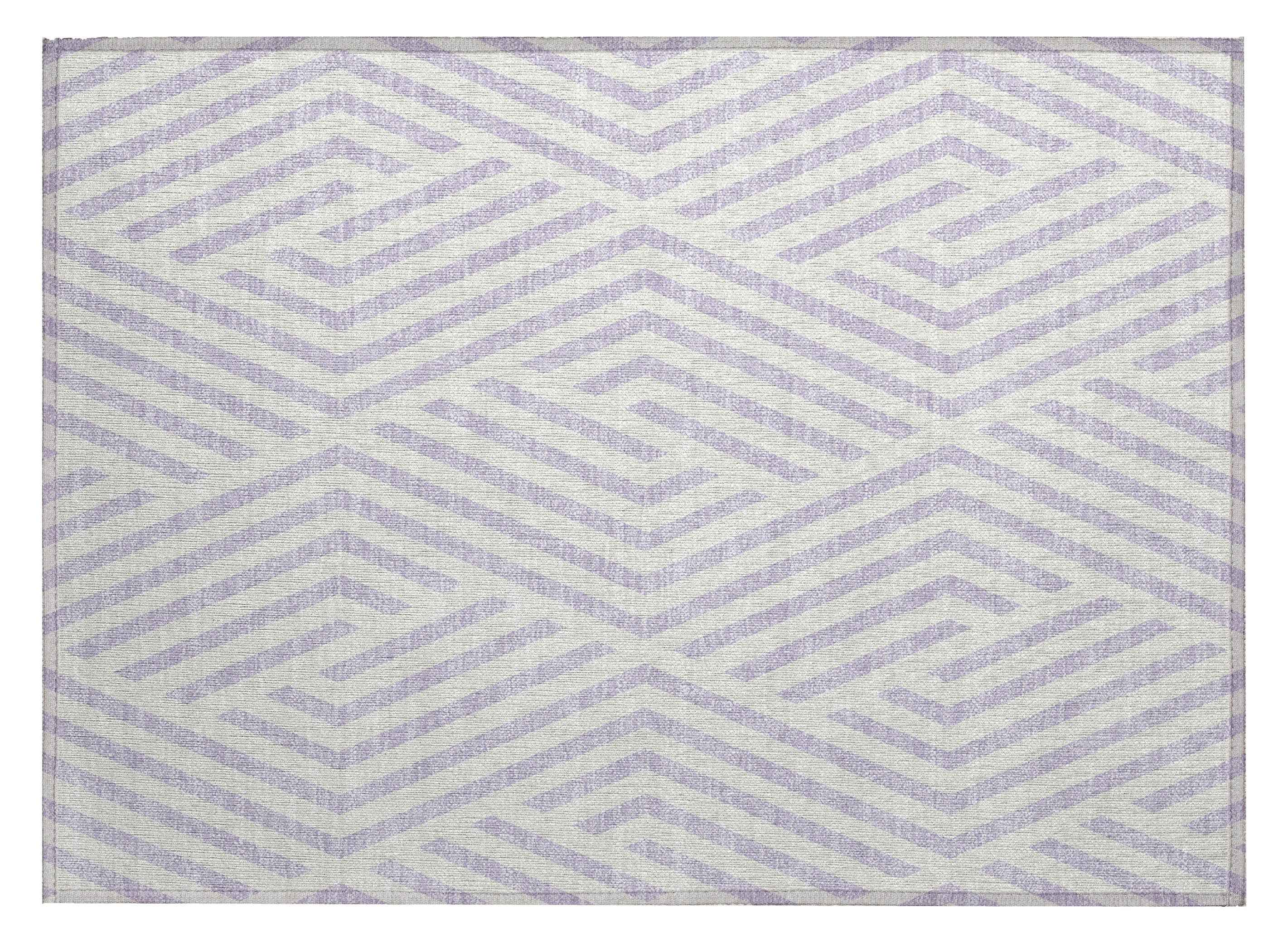 2' X 3' Lavender and Ivory Geometric Washable Non Skid Indoor Outdoor Area Rug
