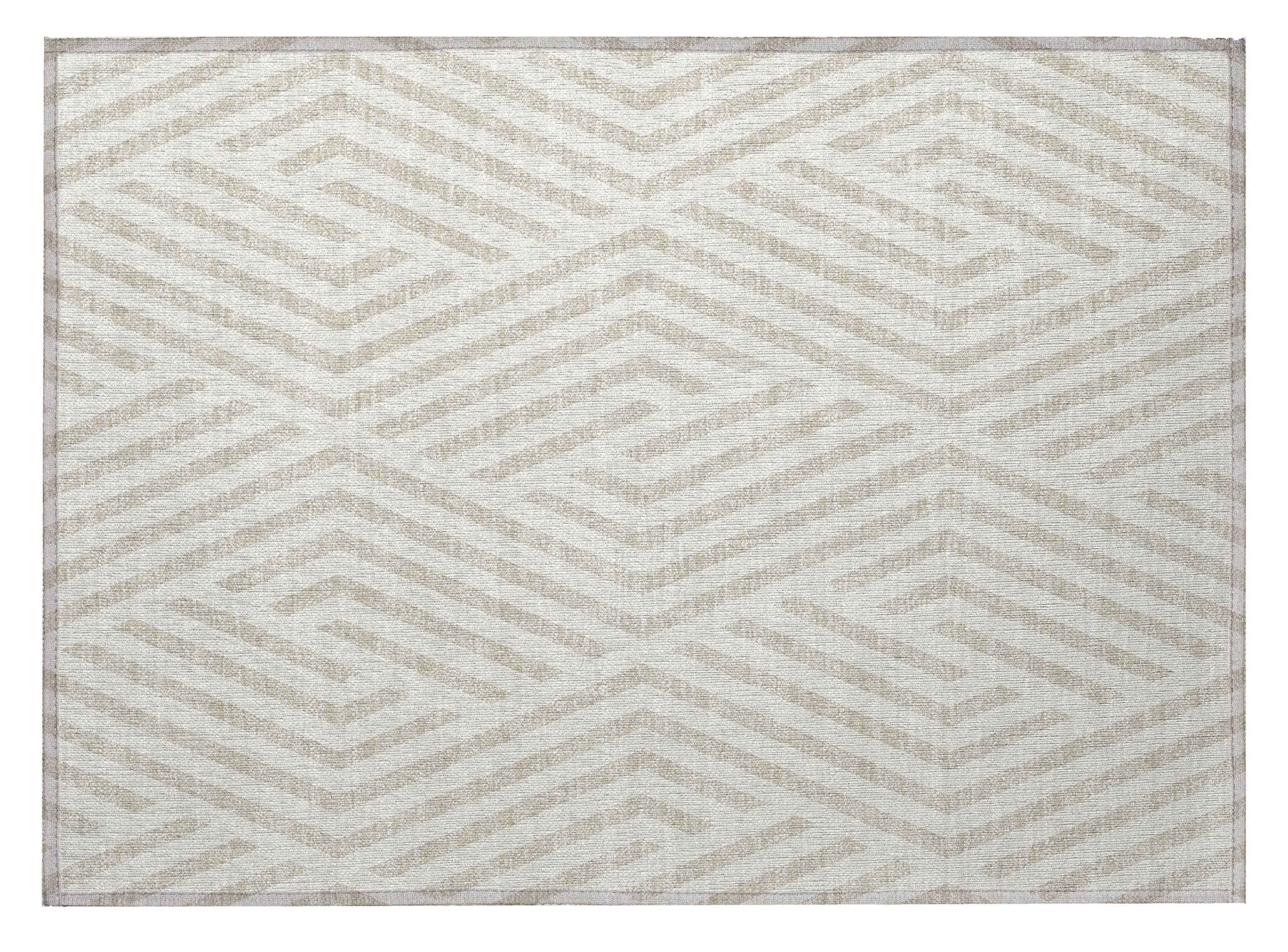 2' X 3' Beige and Ivory Geometric Washable Non Skid Indoor Outdoor Area Rug