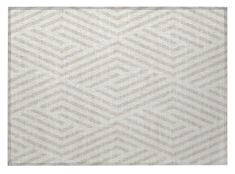 2' X 3' Beige and Ivory Geometric Washable Non Skid Indoor Outdoor Area Rug