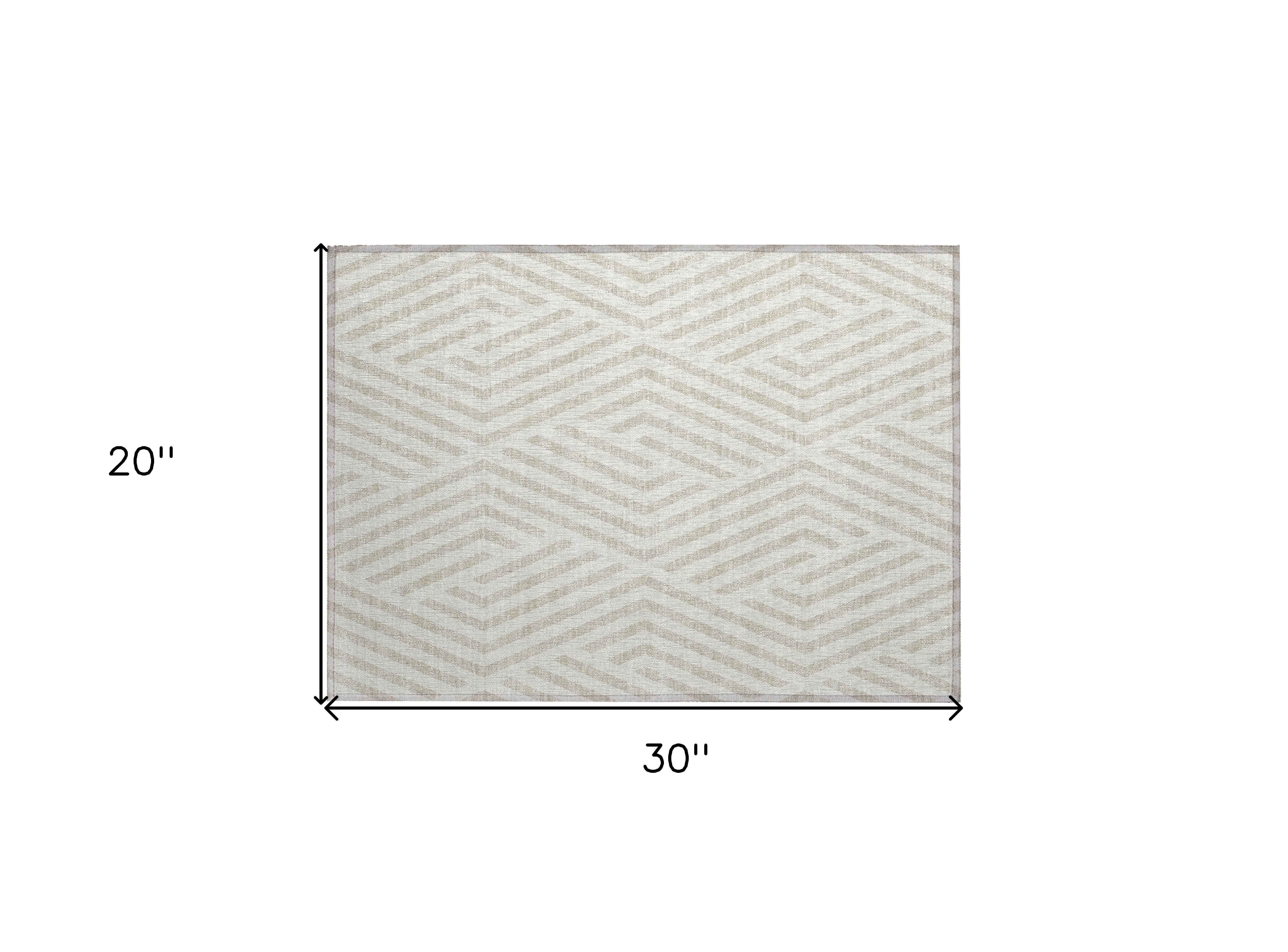 2' X 3' Beige and Ivory Geometric Washable Non Skid Indoor Outdoor Area Rug