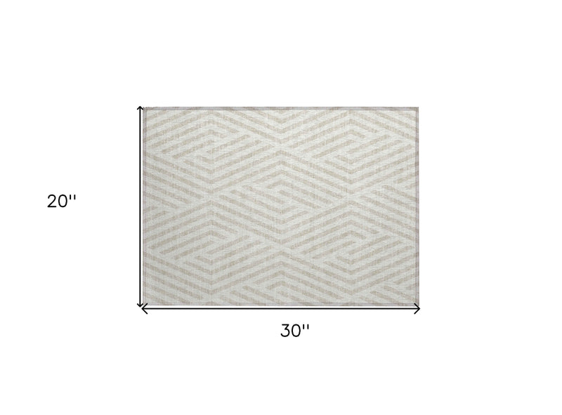 2' X 3' Beige and Ivory Geometric Washable Non Skid Indoor Outdoor Area Rug