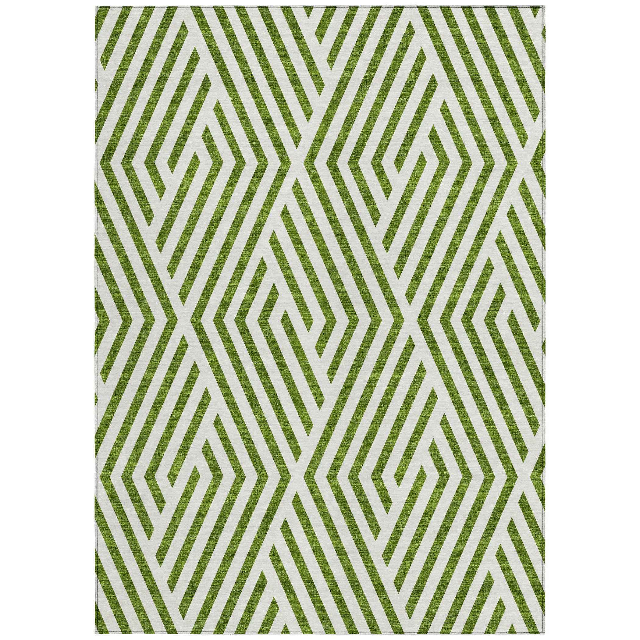 5' X 8' Lime Green and White Geometric Washable Non Skid Indoor Outdoor Area Rug