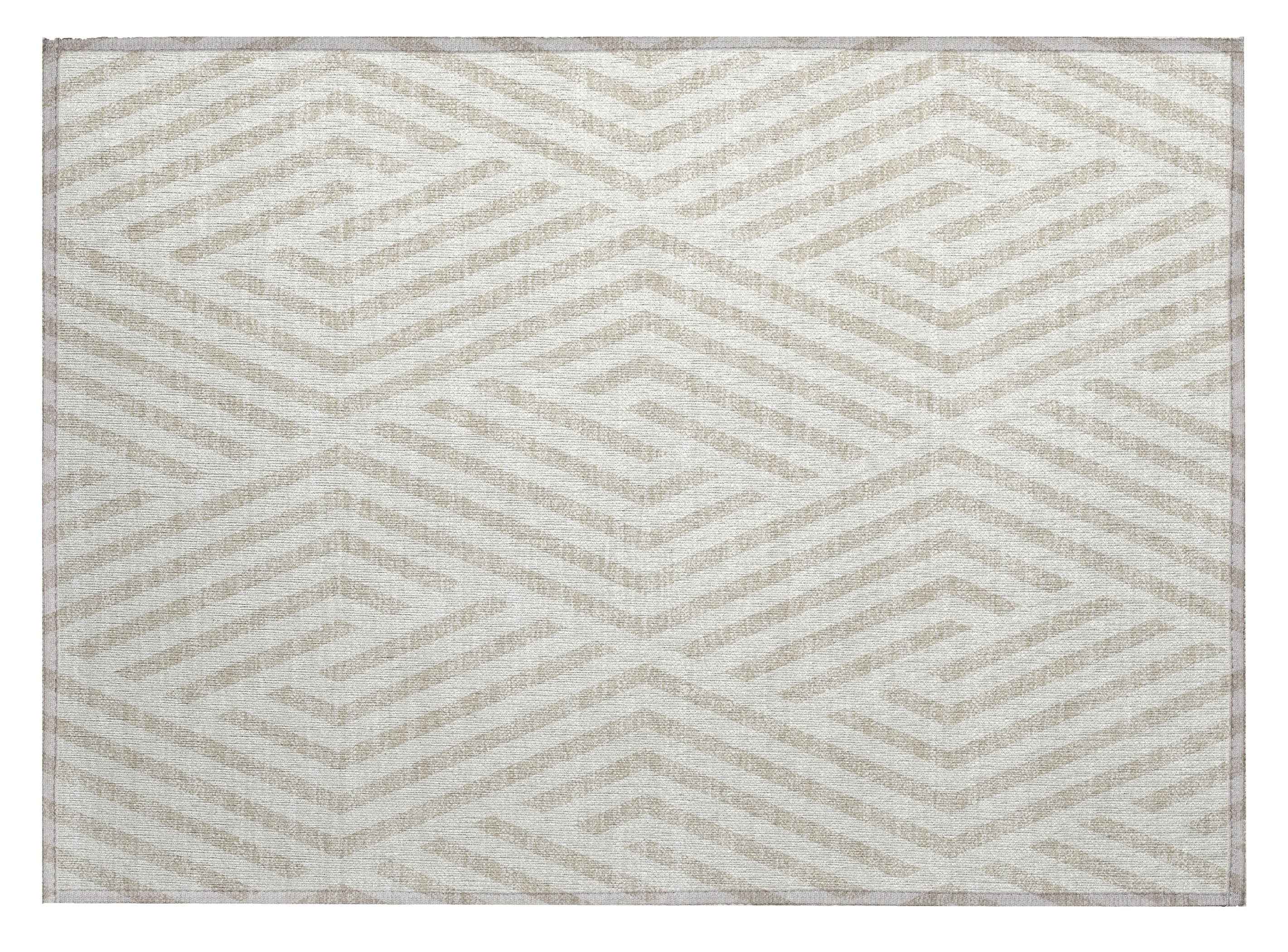 2' X 3' Beige and Ivory Geometric Washable Non Skid Indoor Outdoor Area Rug