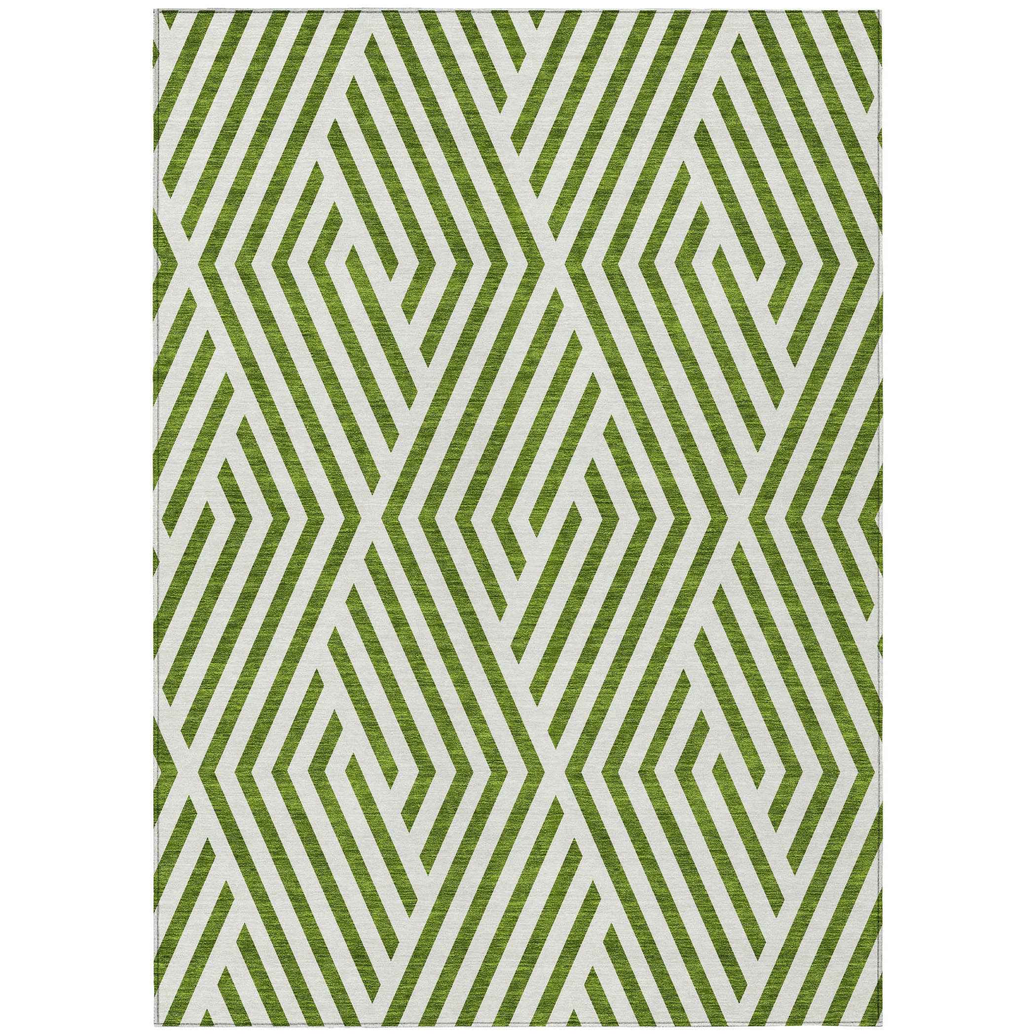 5' X 8' Lime Green and White Geometric Washable Non Skid Indoor Outdoor Area Rug