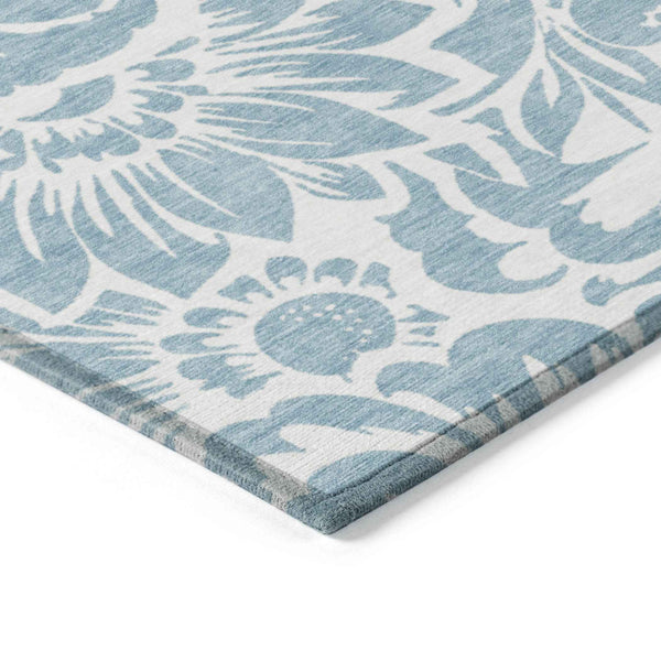 5' X 8' Denim and Ivory Floral Washable Non Skid Indoor Outdoor Area Rug