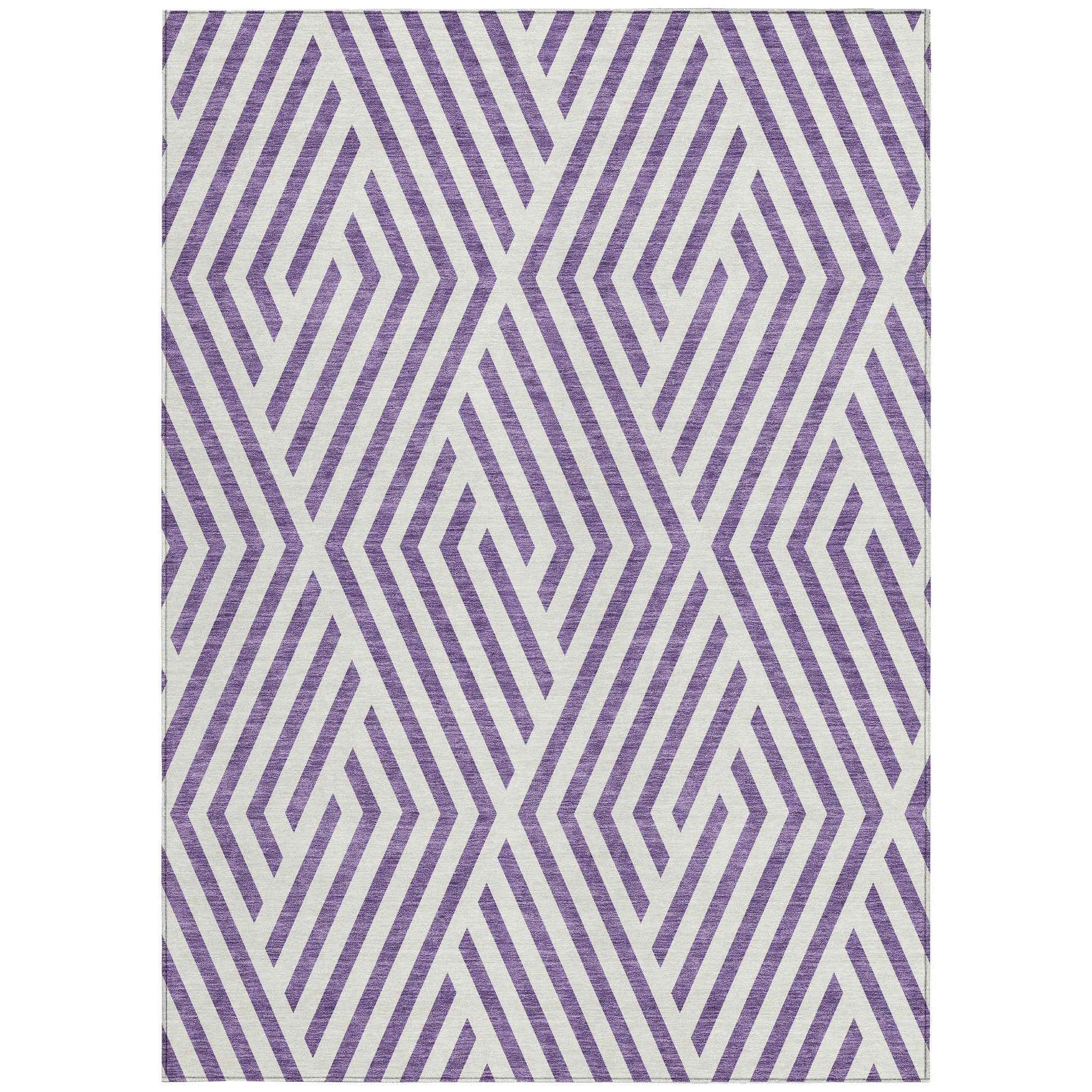 3' X 5' Purple and White Geometric Washable Non Skid Indoor Outdoor Area Rug