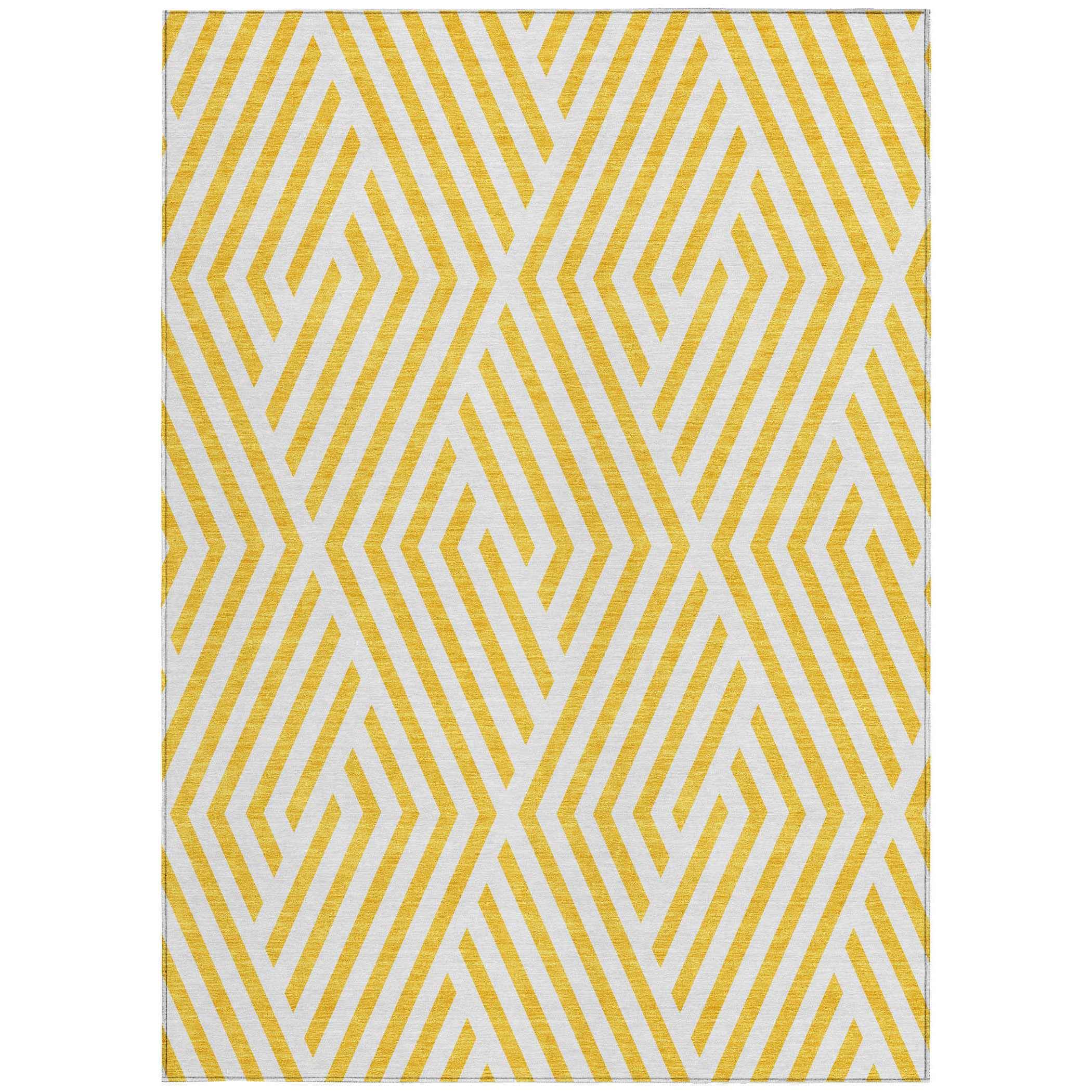 3' X 5' Gold and White Geometric Washable Non Skid Indoor Outdoor Area Rug