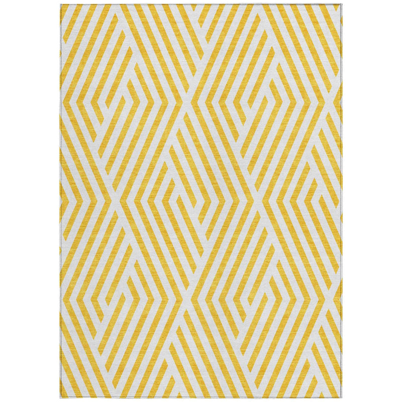 3' X 5' Gold and White Geometric Washable Non Skid Indoor Outdoor Area Rug