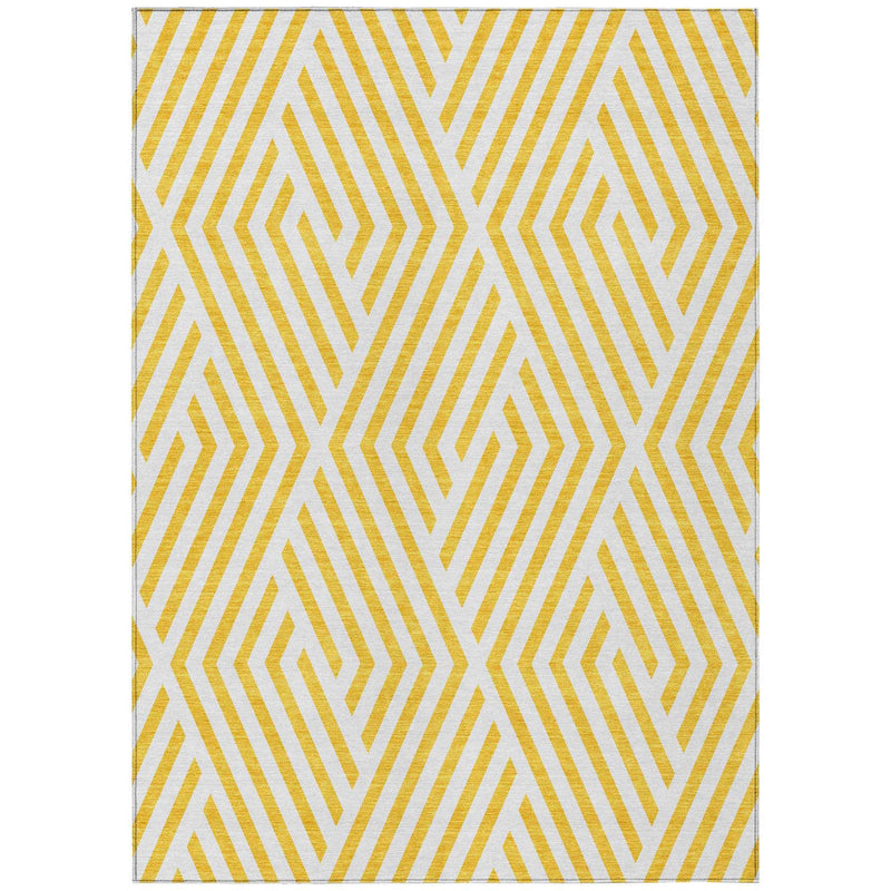 3' X 5' Gold and White Geometric Washable Non Skid Indoor Outdoor Area Rug