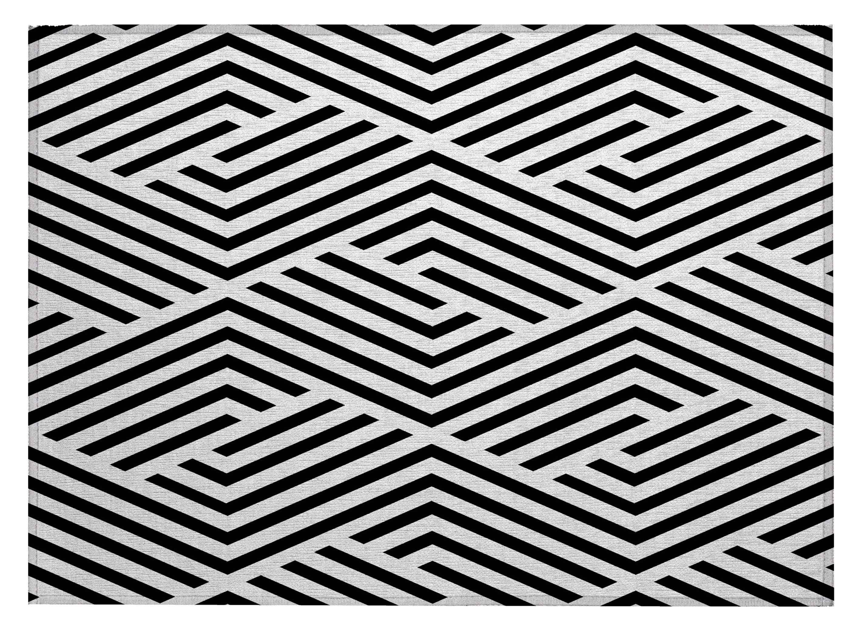 2' X 3' Black and White Geometric Washable Non Skid Indoor Outdoor Area Rug