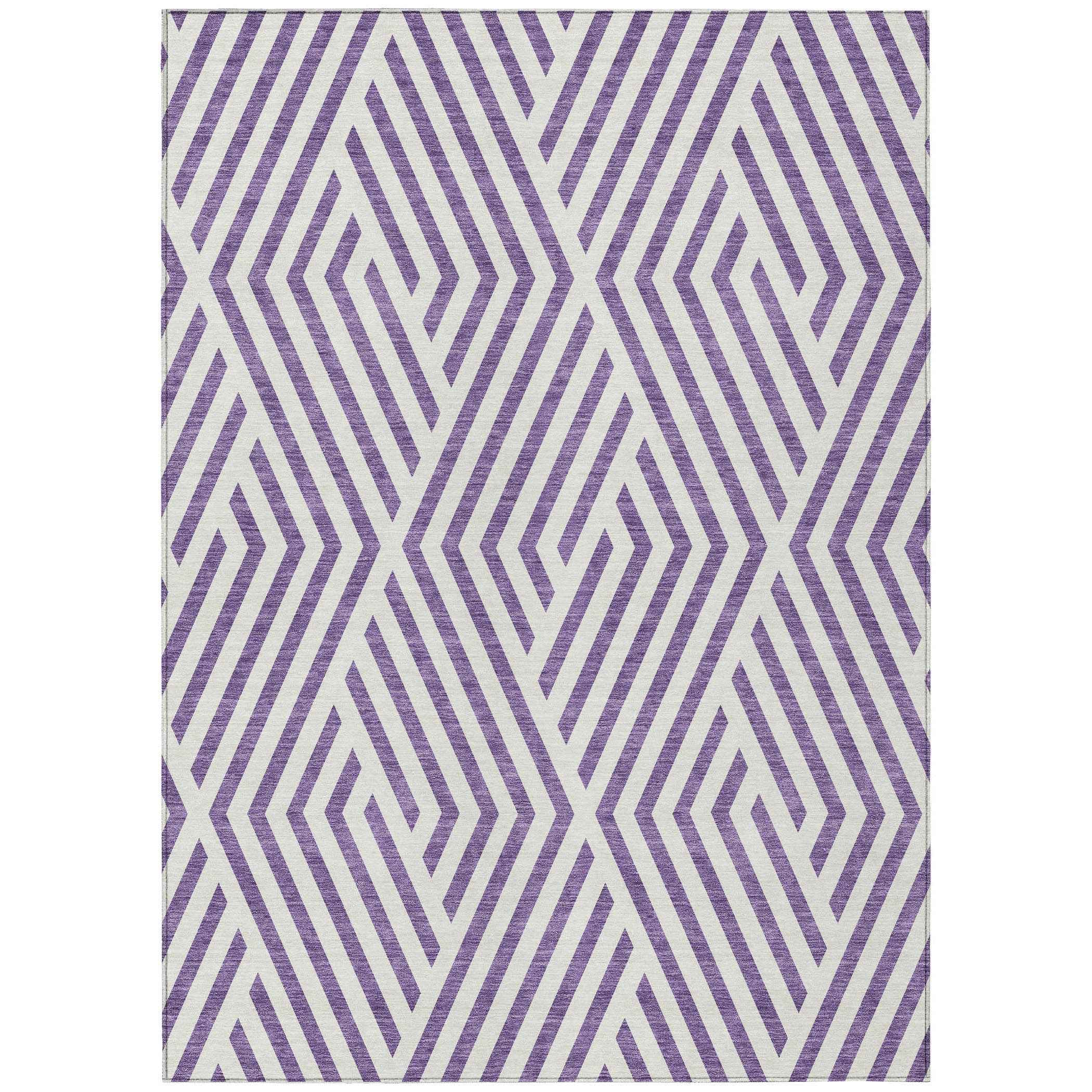 5' X 8' Purple And White Geometric Washable Indoor Outdoor Area Rug