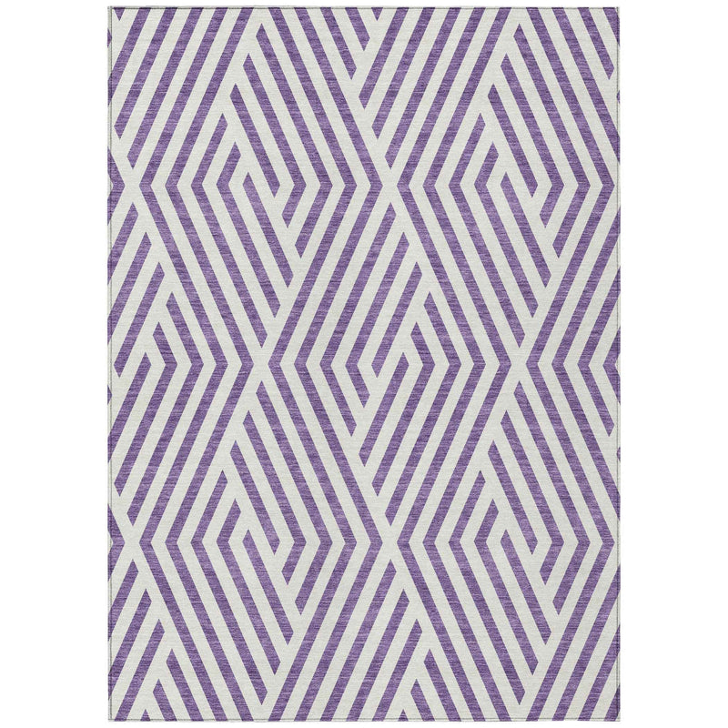 5' X 8' Purple And White Geometric Washable Indoor Outdoor Area Rug
