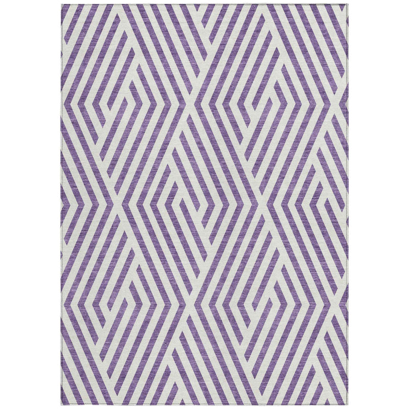 5' X 8' Purple And White Geometric Washable Indoor Outdoor Area Rug