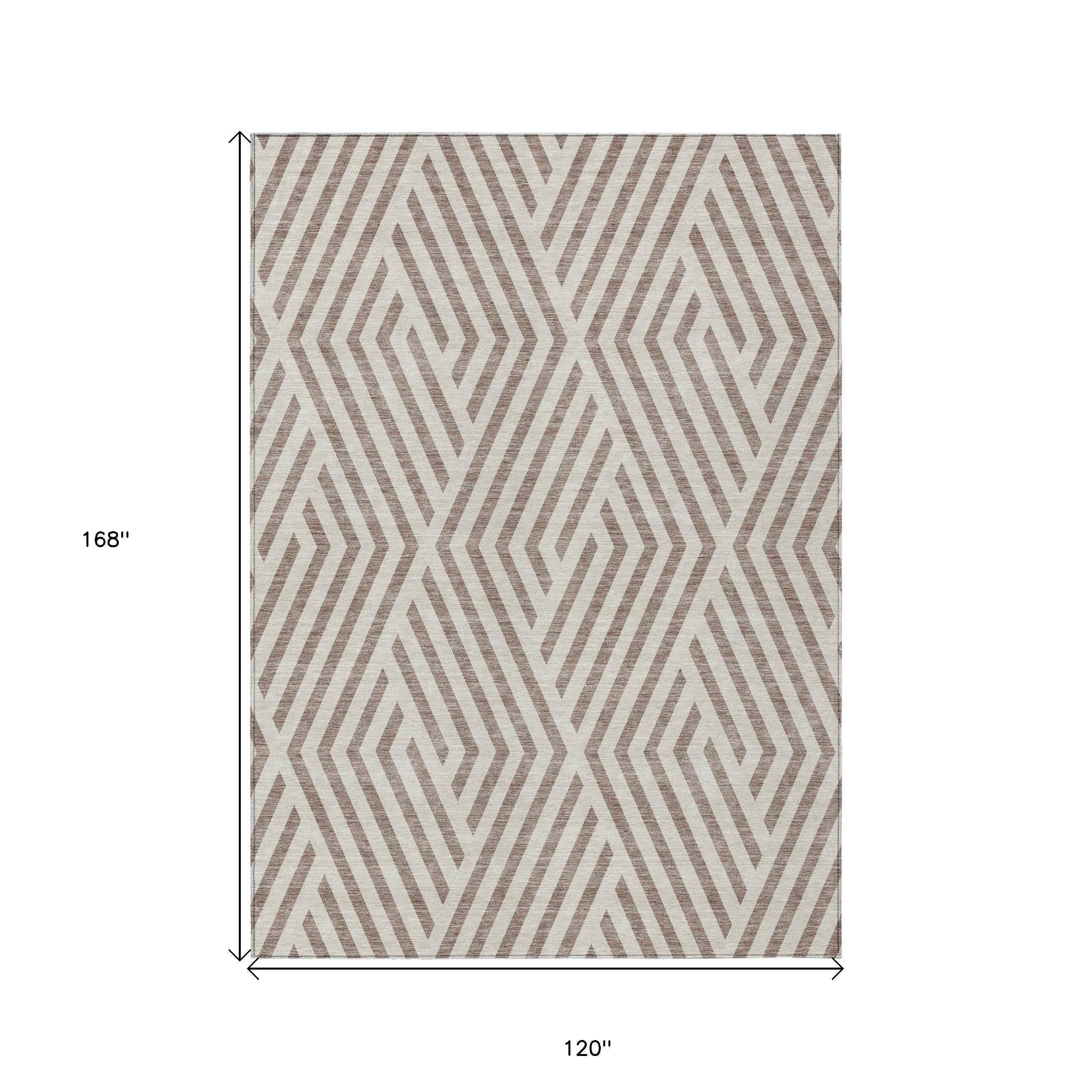 10' X 14' Taupe and Ivory Geometric Washable Non Skid Indoor Outdoor Area Rug
