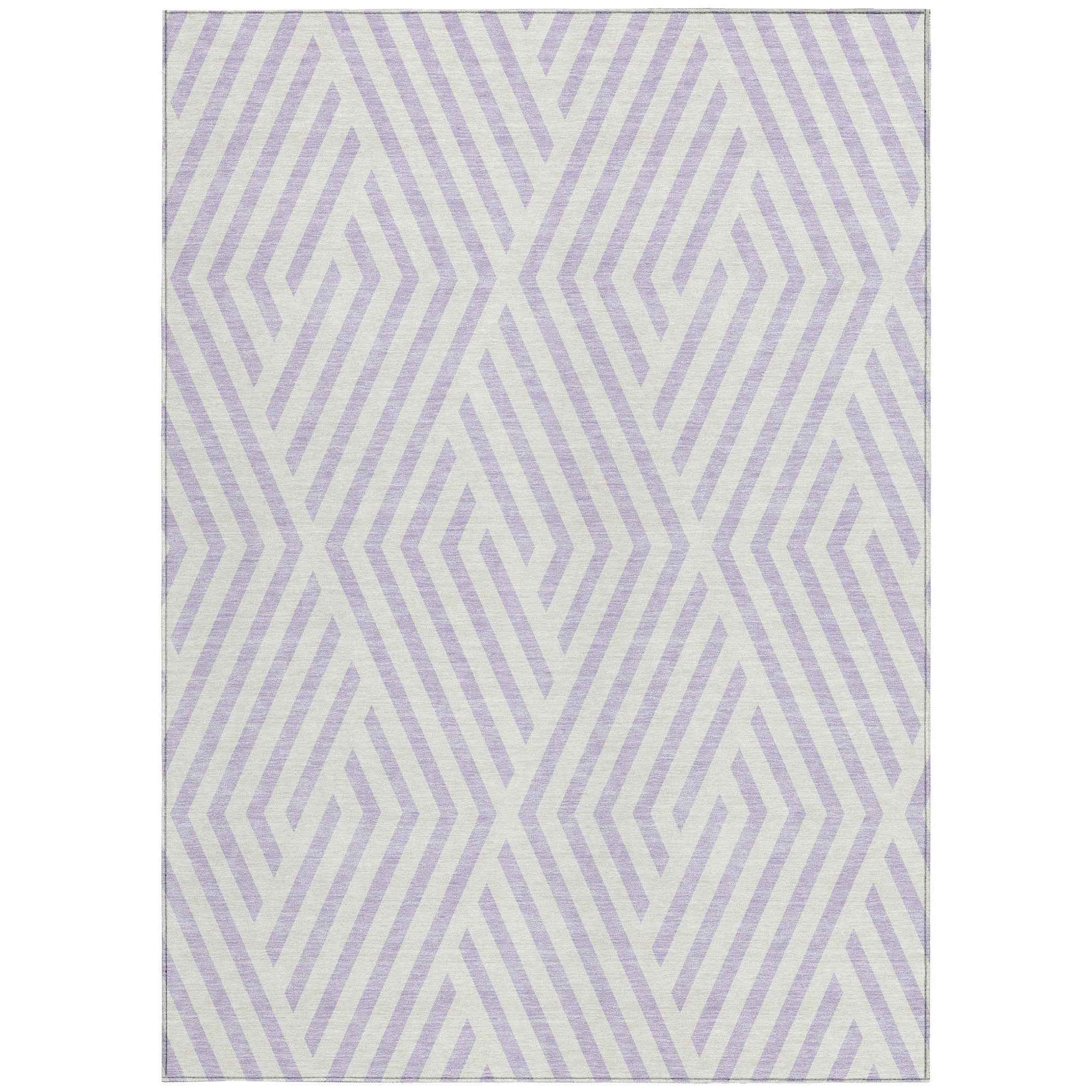 8' X 10' Lavender and Ivory Geometric Washable Non Skid Indoor Outdoor Area Rug
