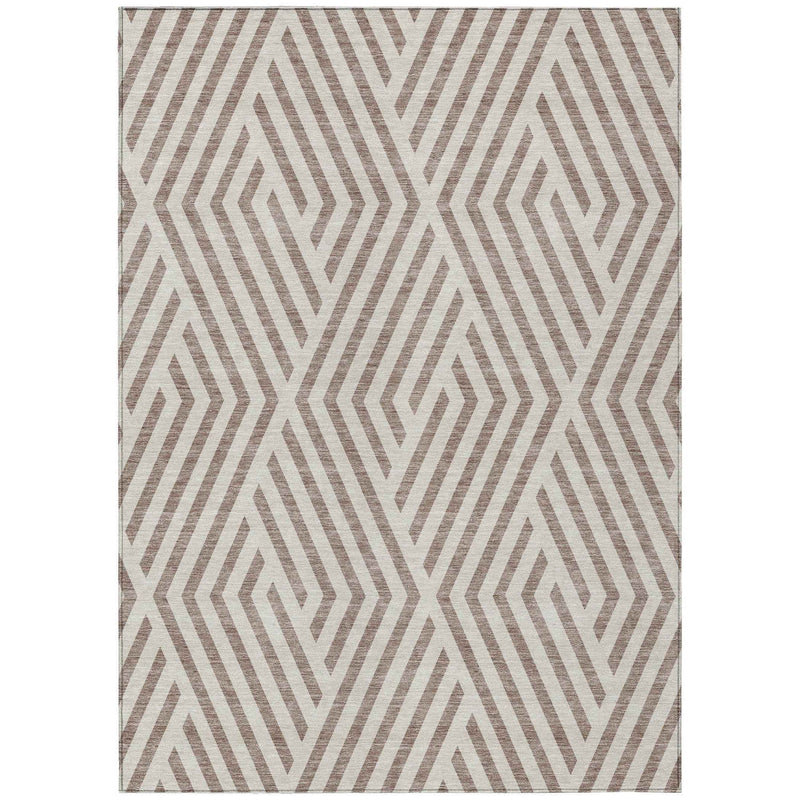 10' X 14' Taupe and Ivory Geometric Washable Non Skid Indoor Outdoor Area Rug