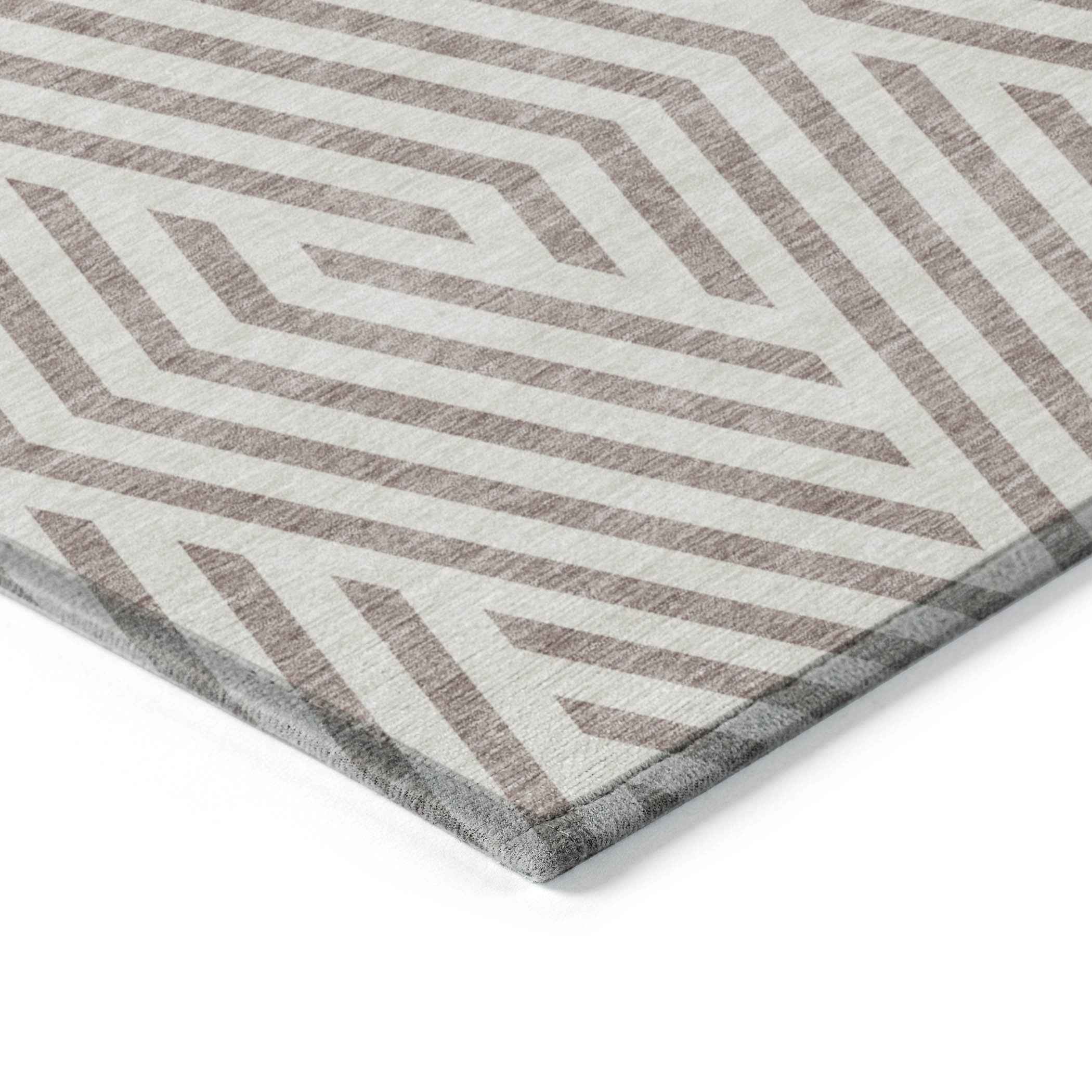 10' X 14' Taupe and Ivory Geometric Washable Non Skid Indoor Outdoor Area Rug