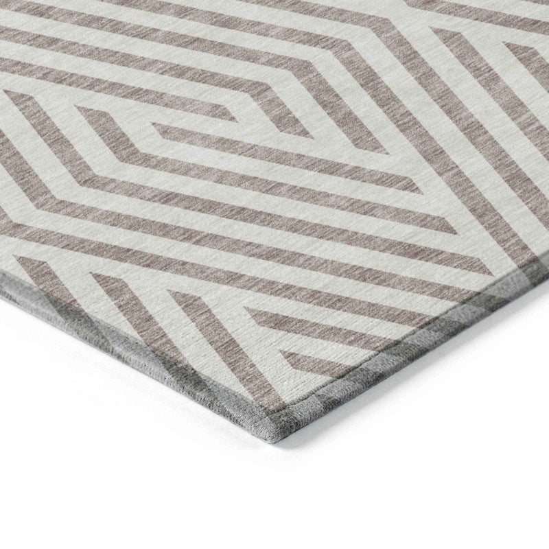 10' X 14' Taupe and Ivory Geometric Washable Non Skid Indoor Outdoor Area Rug