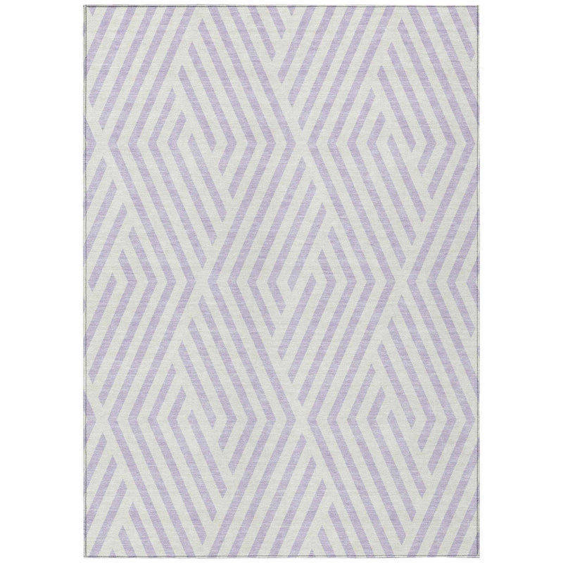 8' X 10' Lavender and Ivory Geometric Washable Non Skid Indoor Outdoor Area Rug