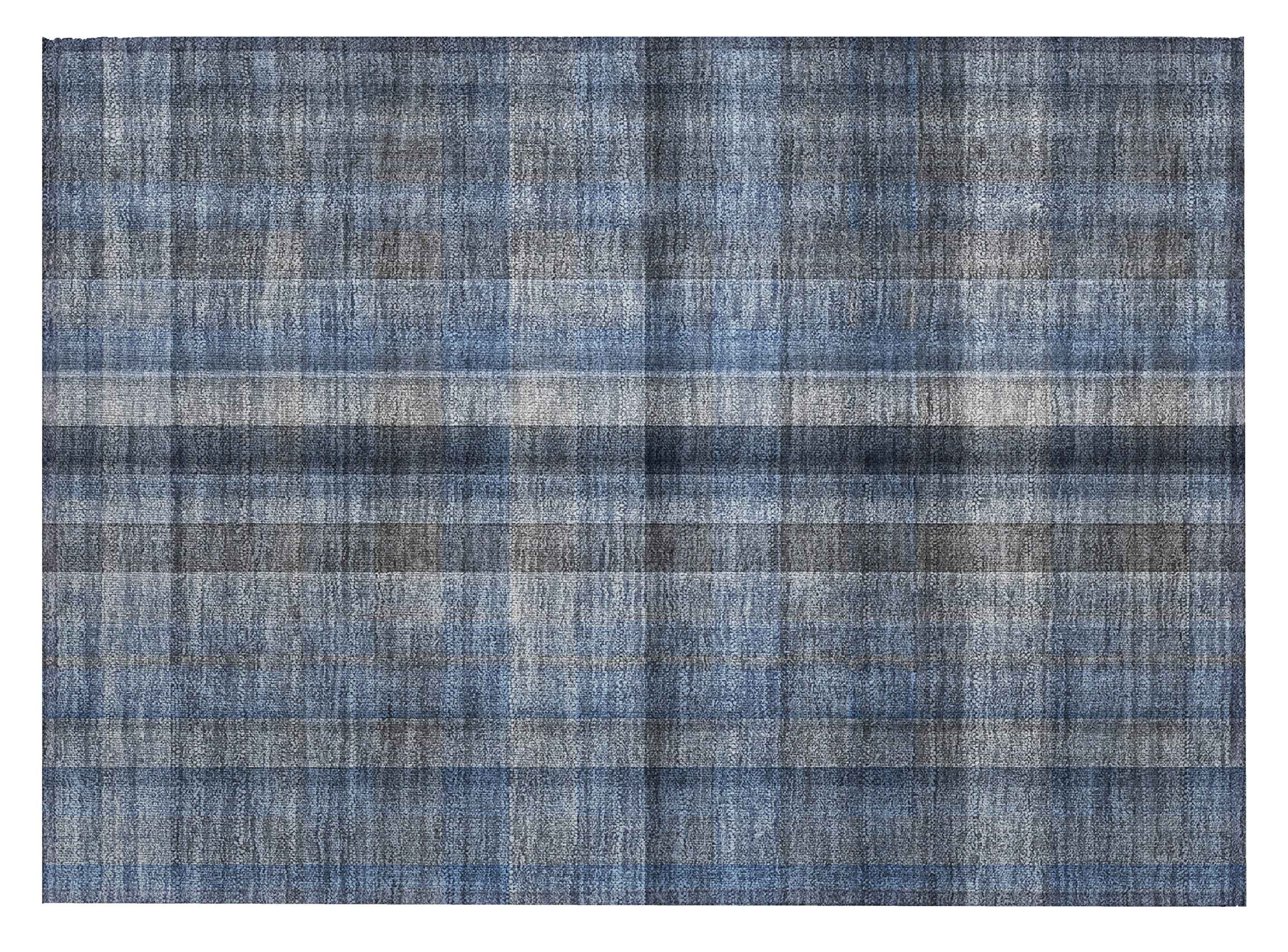 2' X 3' Blue Plaid Washable Non Skid Indoor Outdoor Area Rug