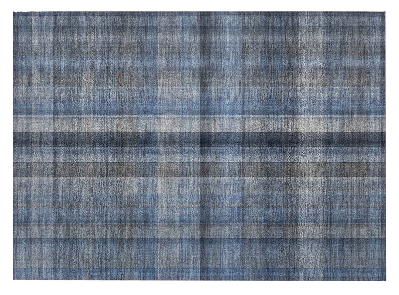 2' X 3' Blue Plaid Washable Non Skid Indoor Outdoor Area Rug