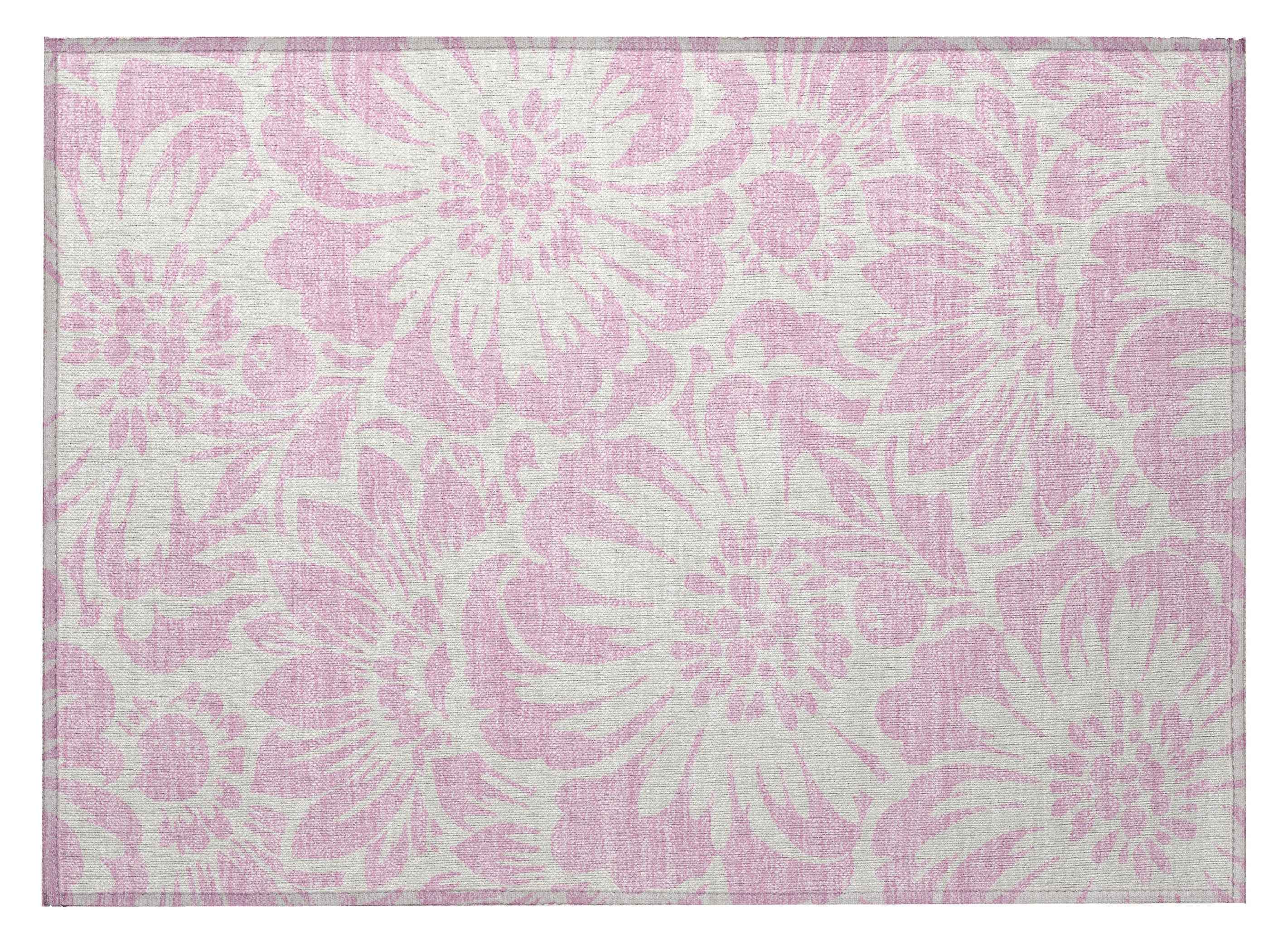2' X 3' Pink and Ivory Floral Washable Non Skid Indoor Outdoor Area Rug