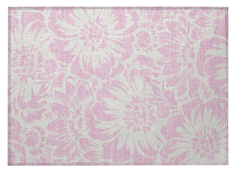 2' X 3' Pink and Ivory Floral Washable Non Skid Indoor Outdoor Area Rug