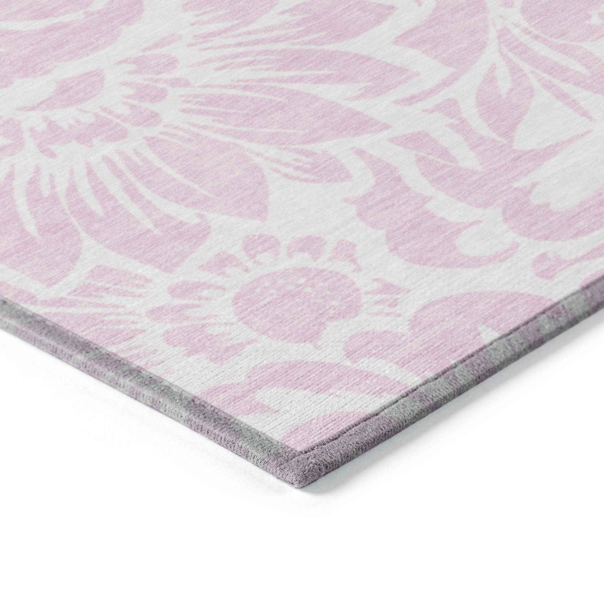 2' X 3' Pink and Ivory Floral Washable Non Skid Indoor Outdoor Area Rug