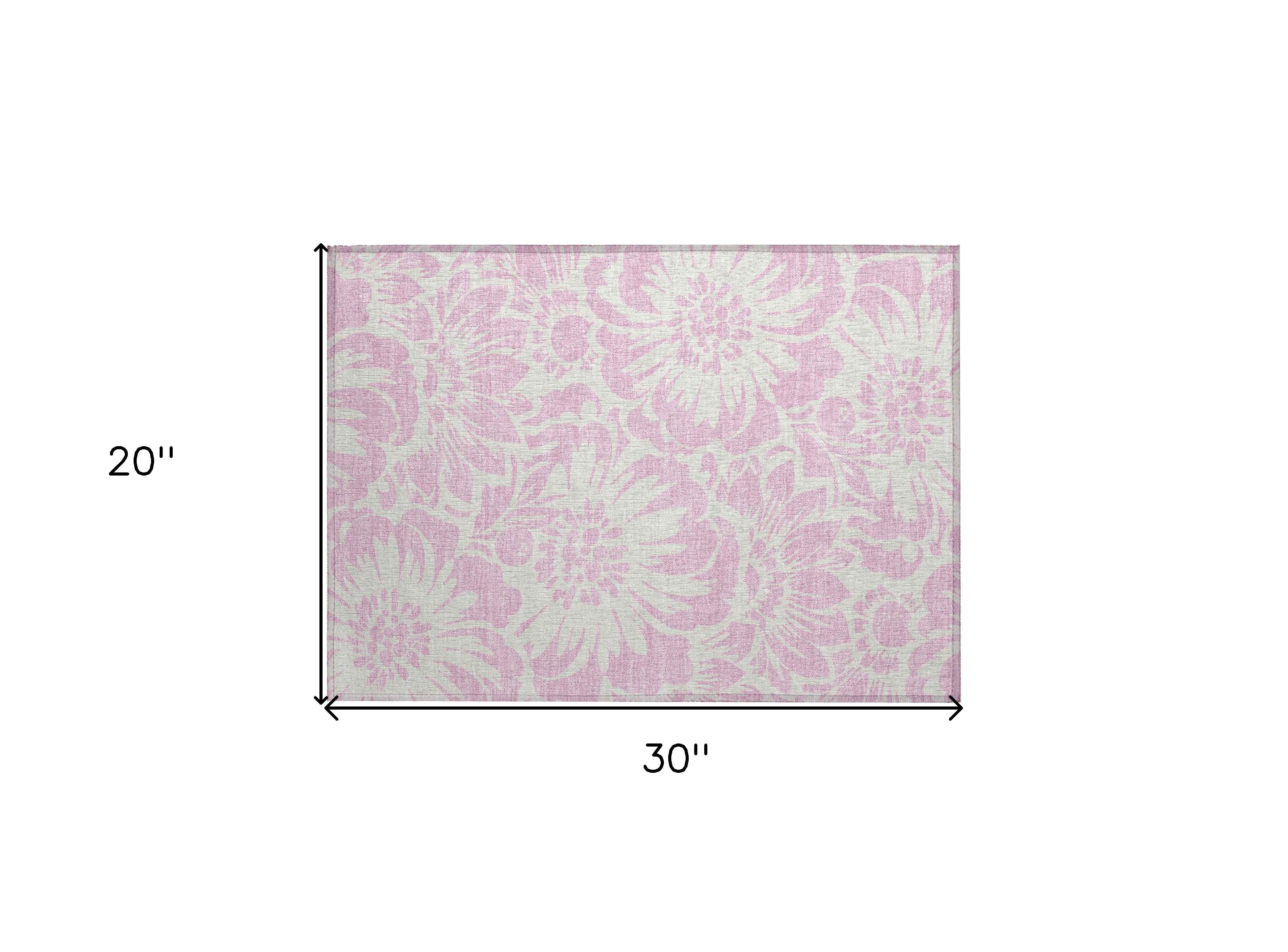 2' X 3' Pink and Ivory Floral Washable Non Skid Indoor Outdoor Area Rug