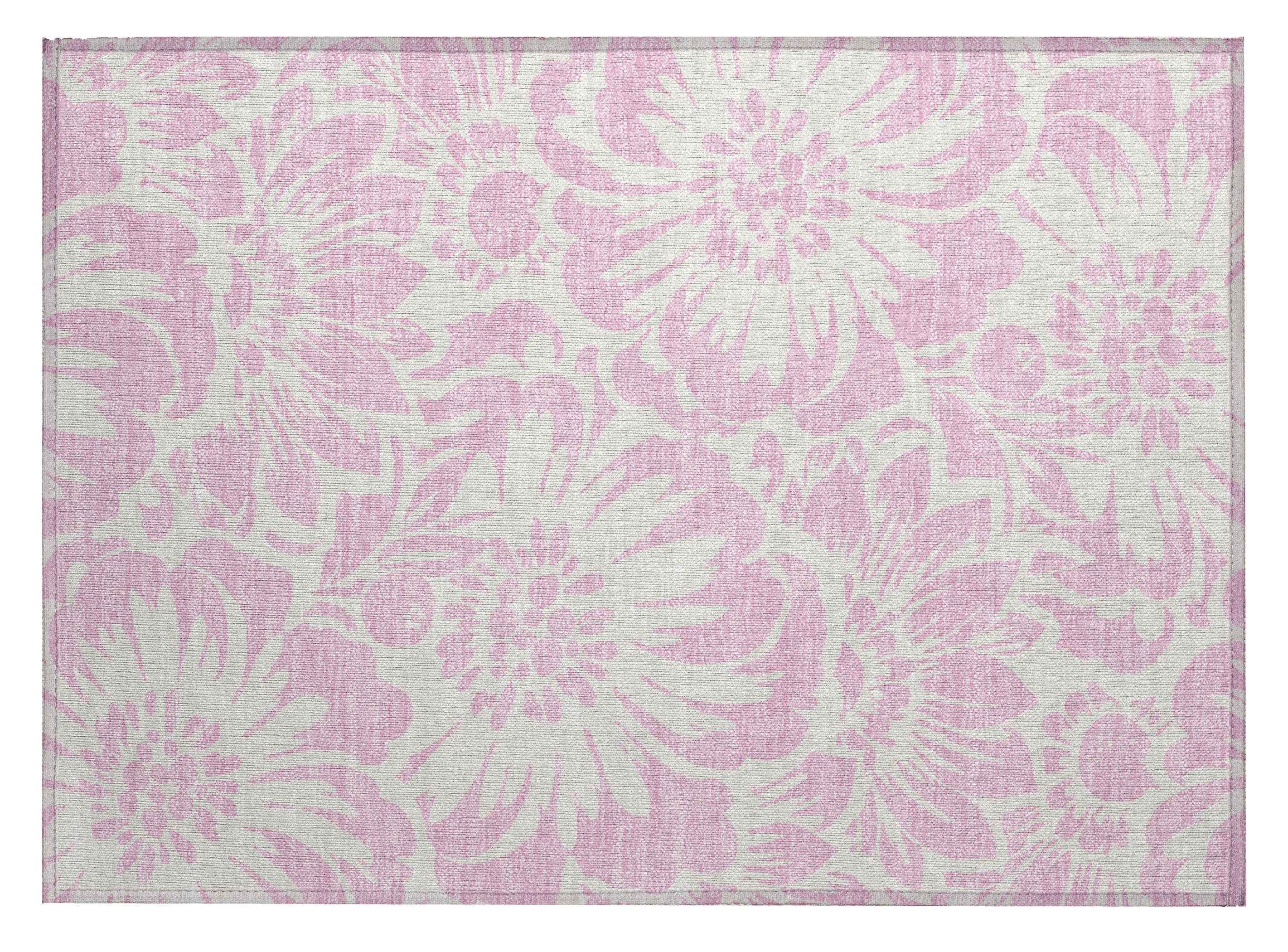 2' X 3' Pink and Ivory Floral Washable Non Skid Indoor Outdoor Area Rug