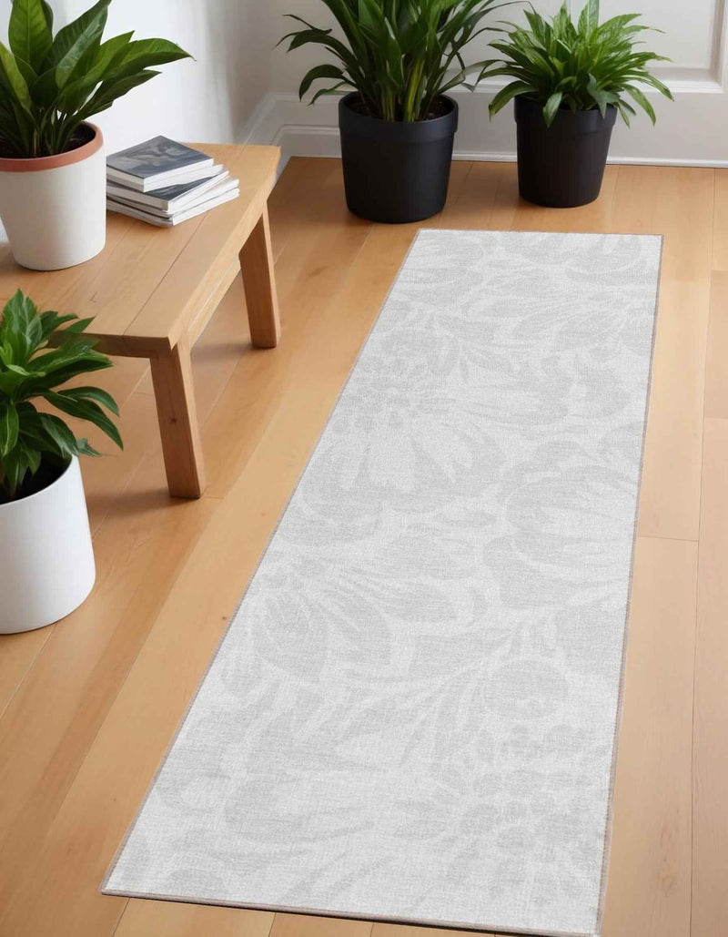 8' Runner Ivory Floral Washable Non Skid Indoor Outdoor Runner Rug