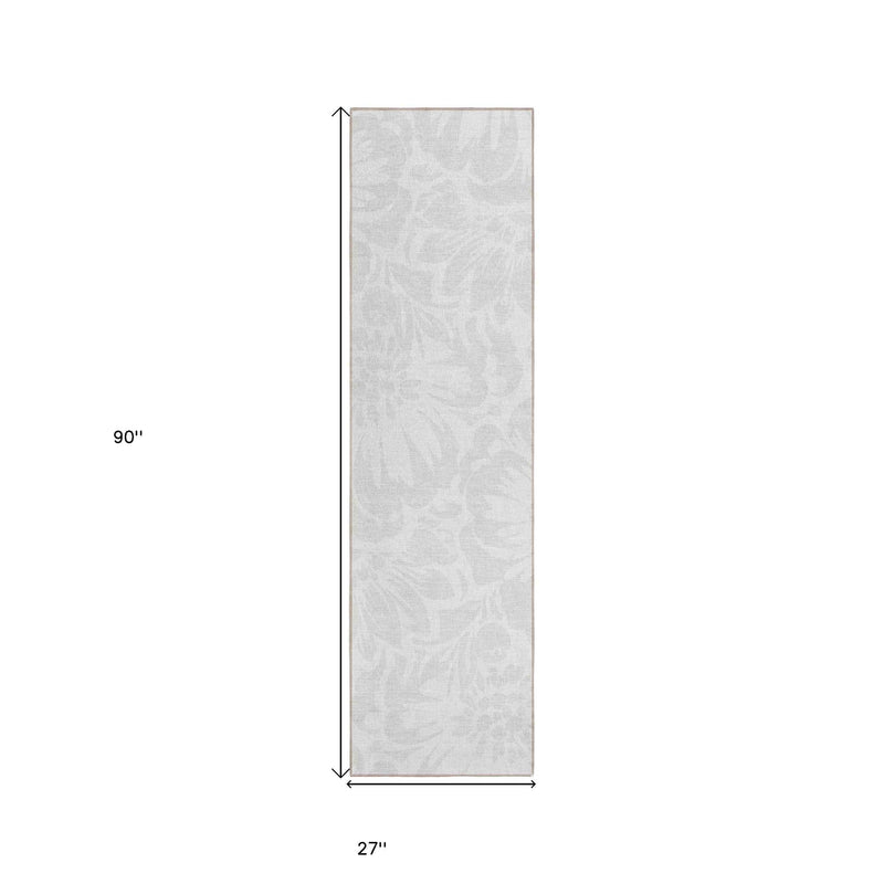 8' Runner Ivory Floral Washable Non Skid Indoor Outdoor Runner Rug