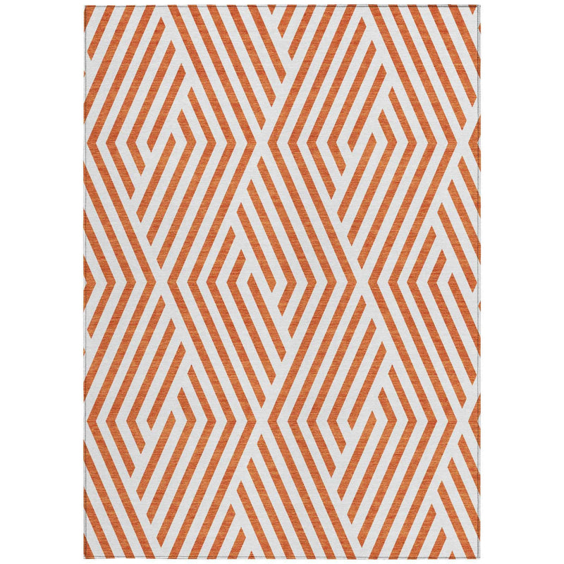 8' X 10' Orange and White Geometric Washable Non Skid Indoor Outdoor Area Rug
