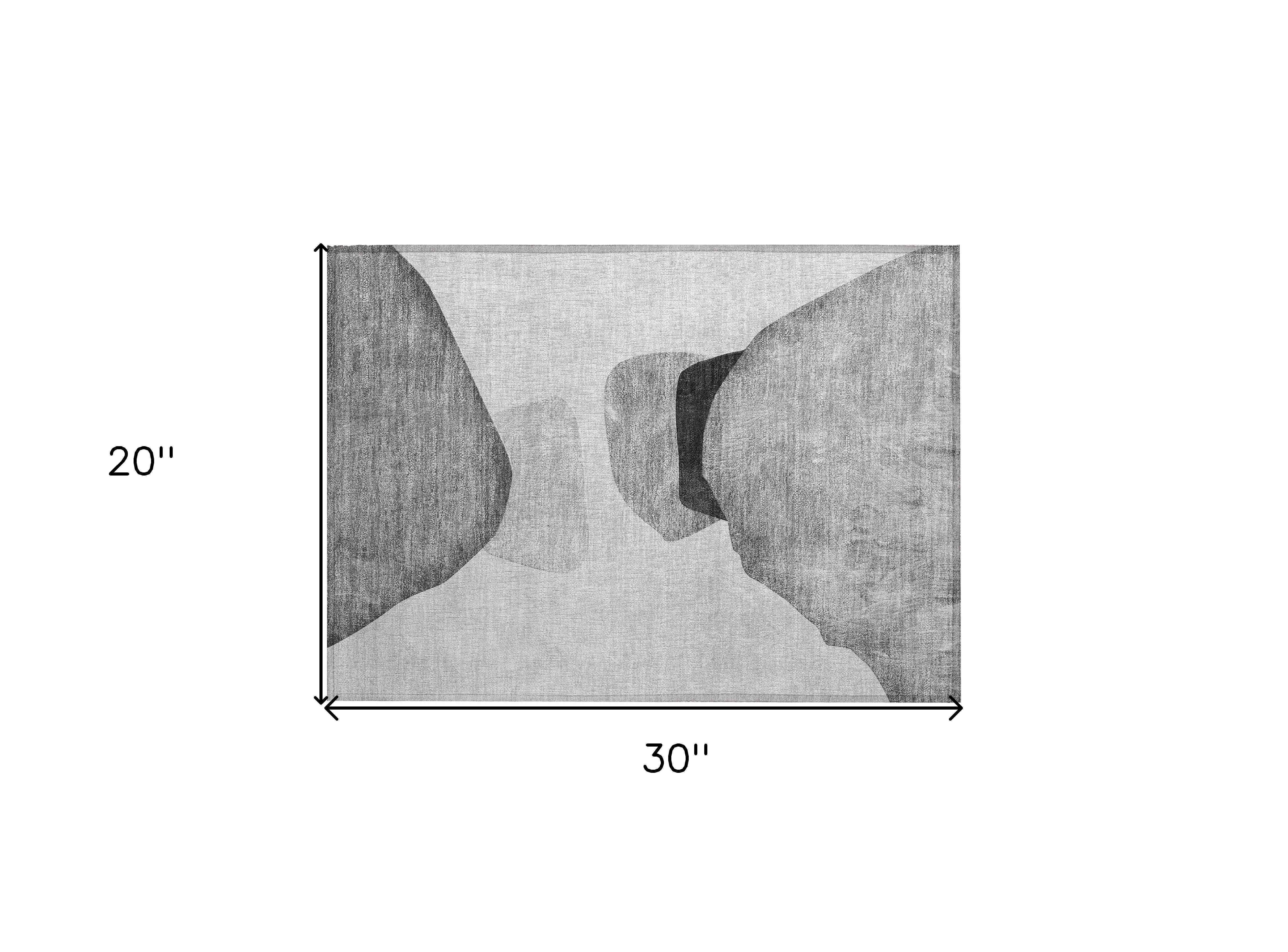 2' X 3' Gray and Black Abstract Washable Non Skid Indoor Outdoor Area Rug