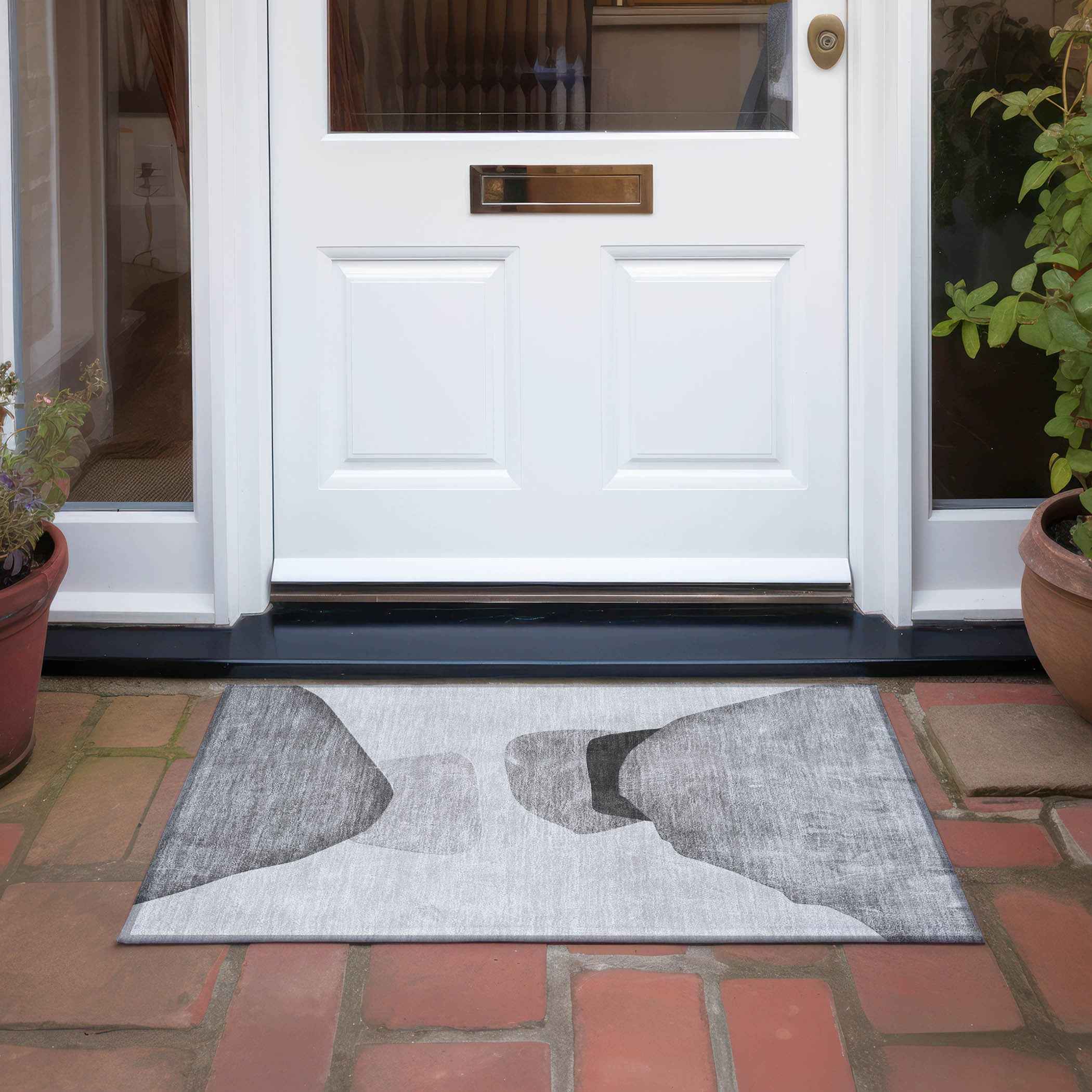 2' X 3' Gray and Black Abstract Washable Non Skid Indoor Outdoor Area Rug